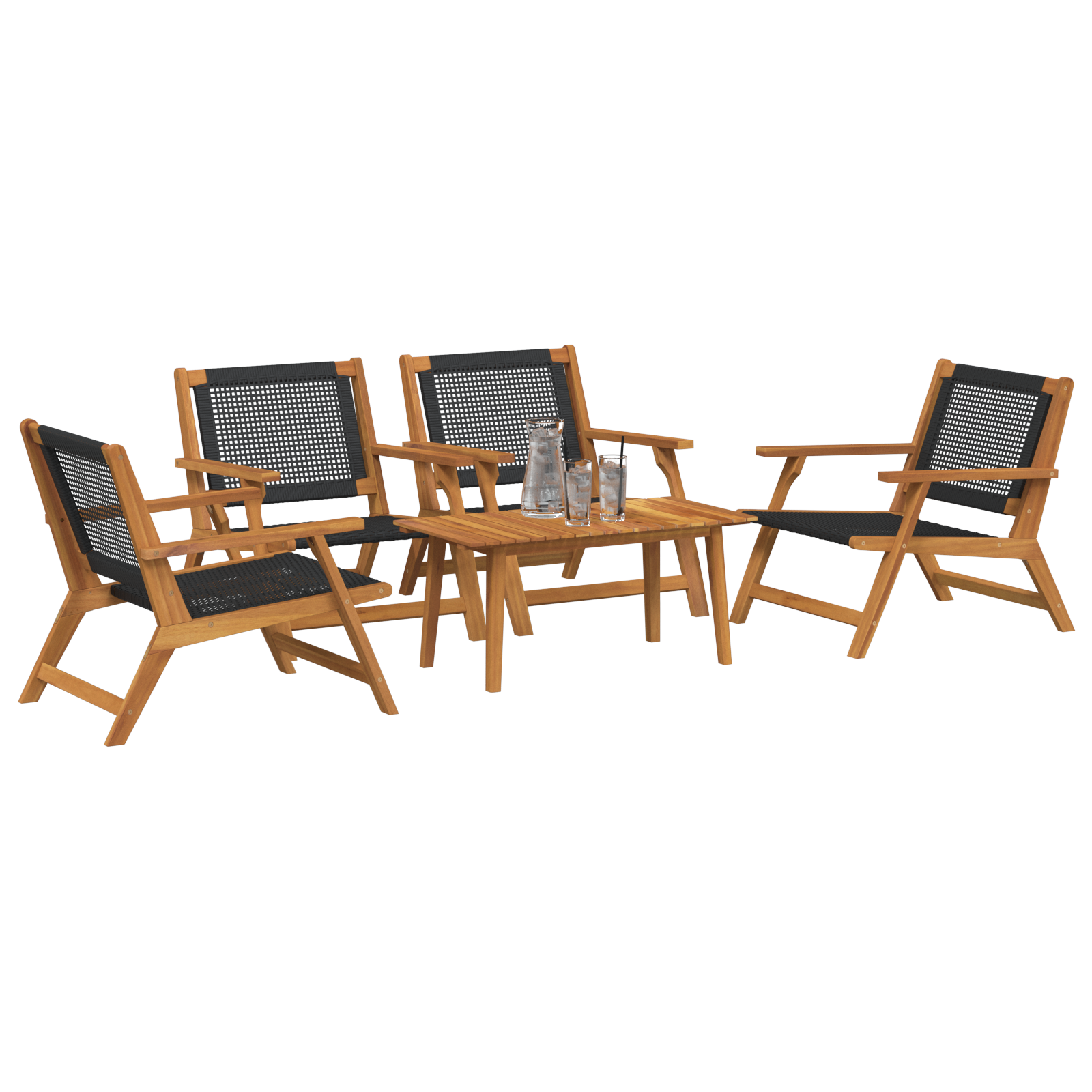 vidaXL Tuinstoelen met Tafelset - 5 Stuks, Zwart Acaciahout