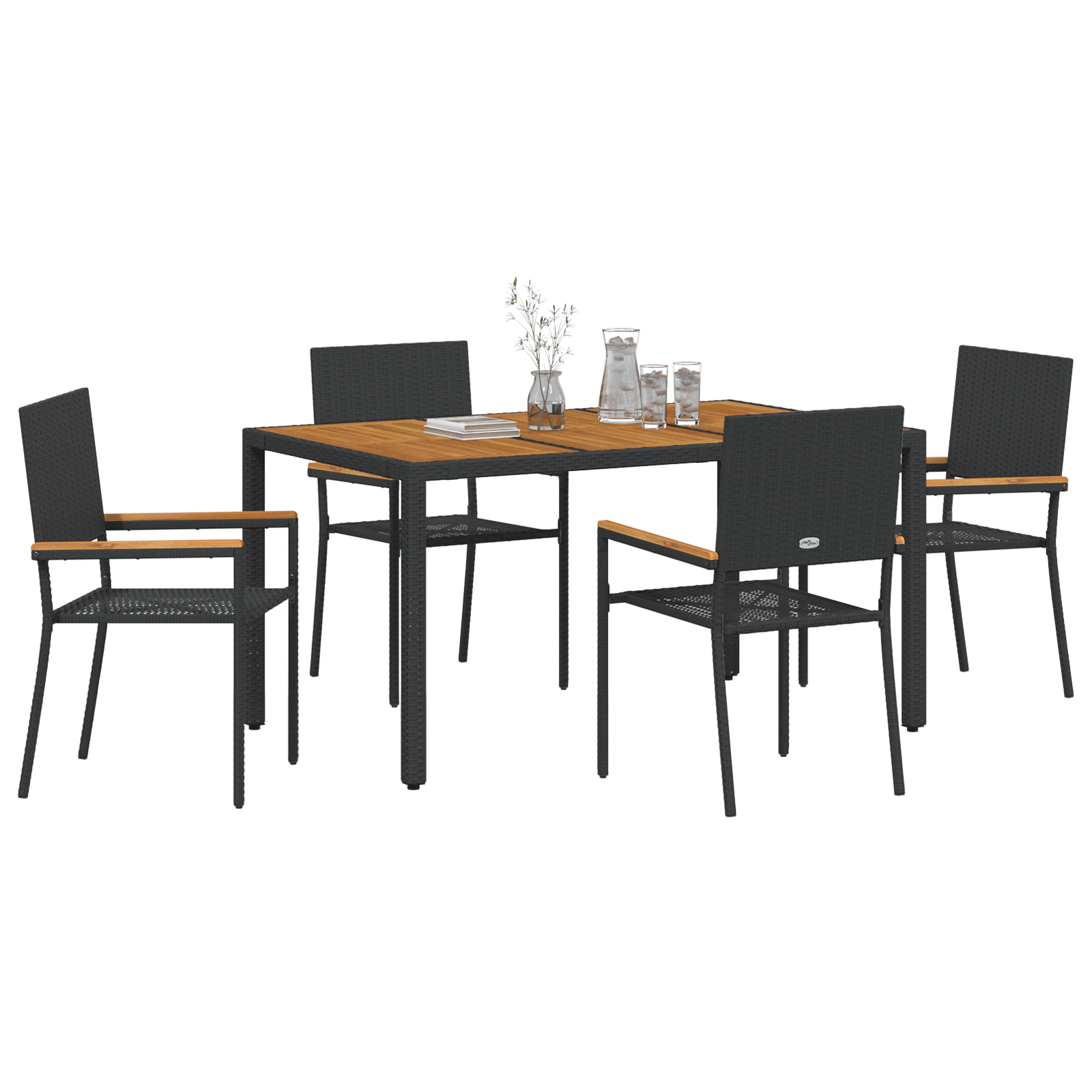 vidaXL 5-delige tuinset met eettafel in zwart poly rattan
