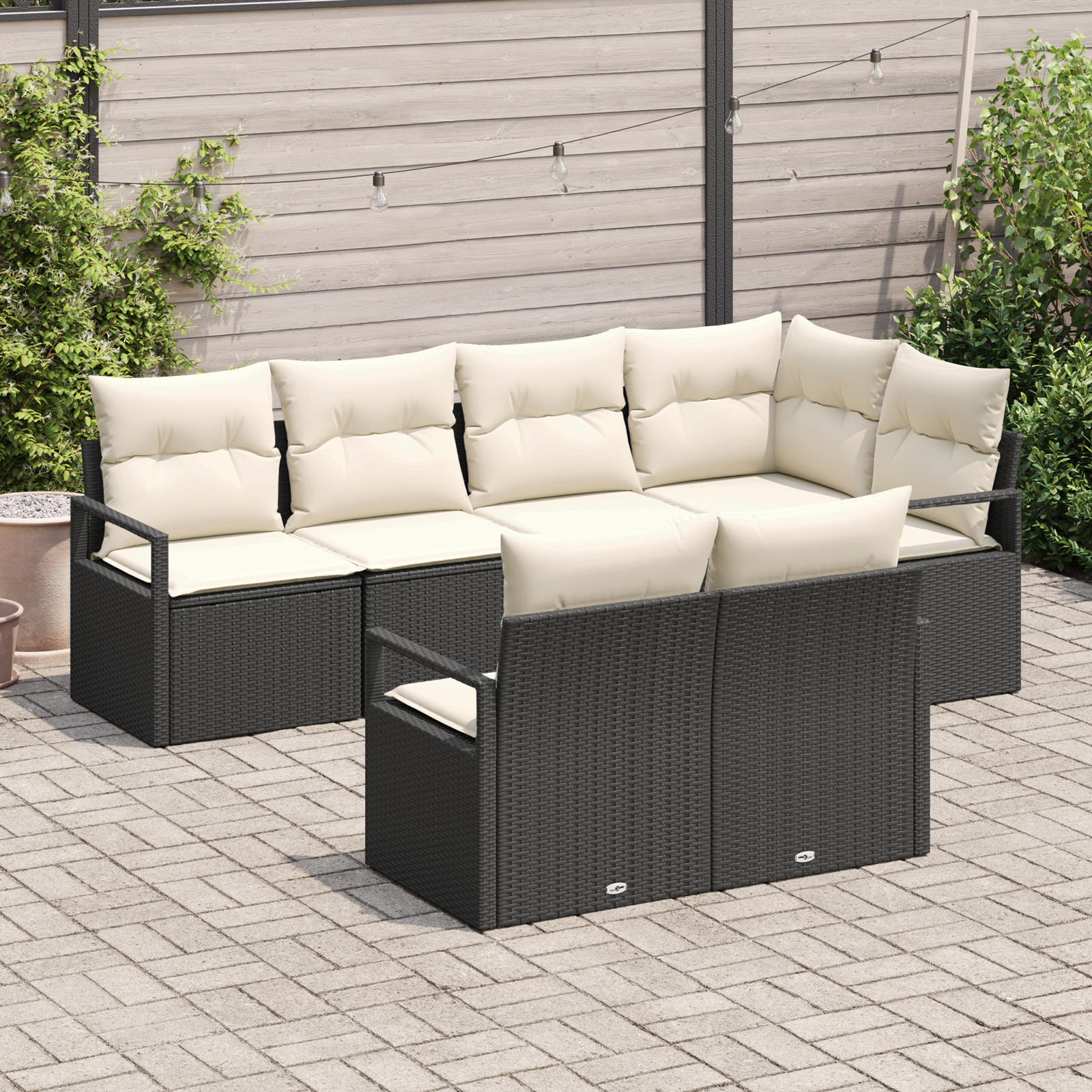 vidaXL 7-delige tuinset met kussens zwart poly riet