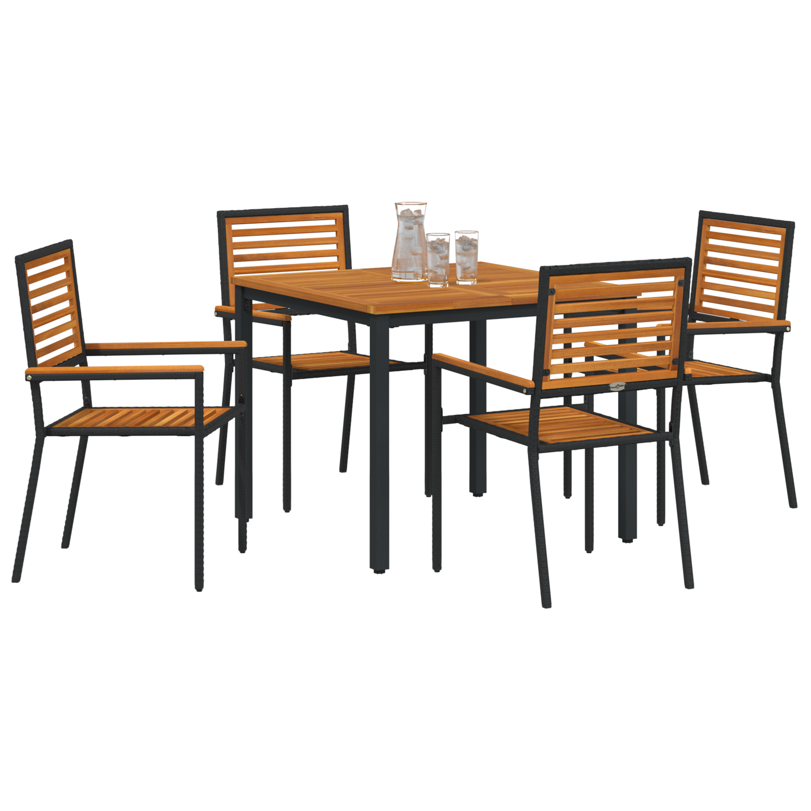 vidaXL 5-delige tuin eettafelset zwart poly rattan acaciahout