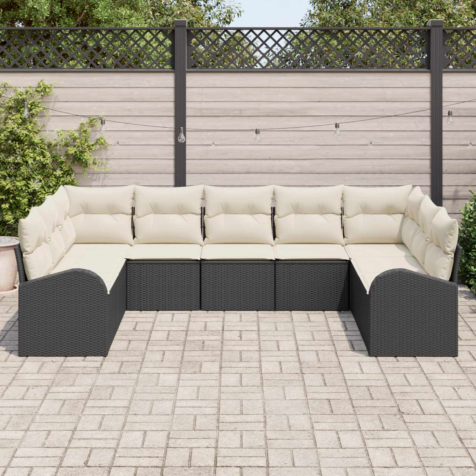 vidaXL 9-delige tuinset met kussens zwart poly rattan