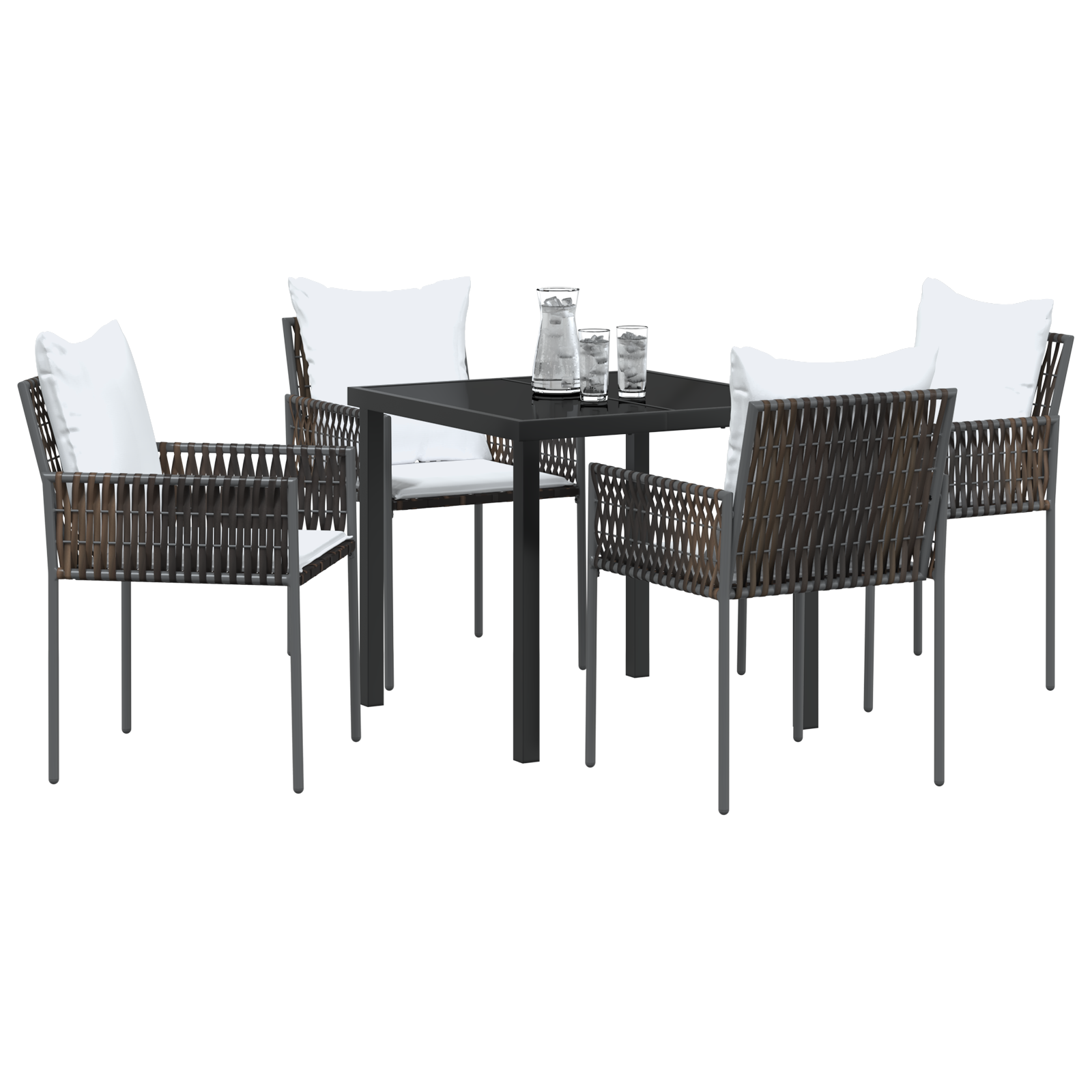 vidaXL 5-delige tuin eetset met kussens bruin poly rattan