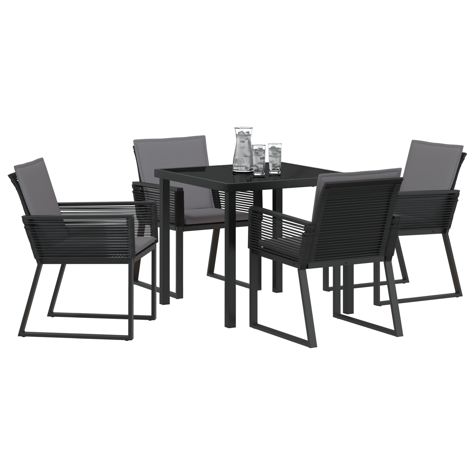 vidaXL 5-delige Tuin Eetset met Kussens Zwart Poly Rattan