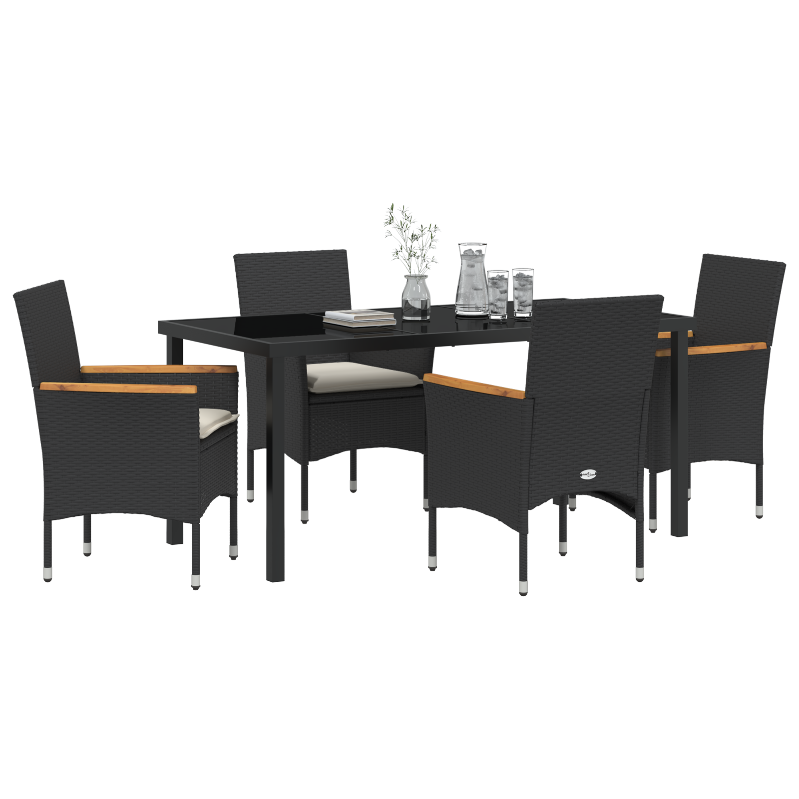 vidaXL 5-delige tuinset met kussens zwart poly rattan