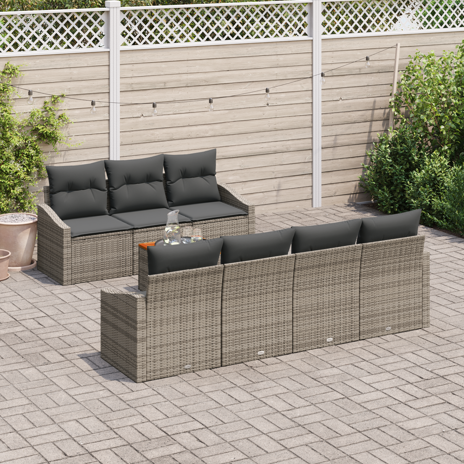 vidaXL 8-delige tuinset met kussens - Grijs Poly Rattan en Acacia
