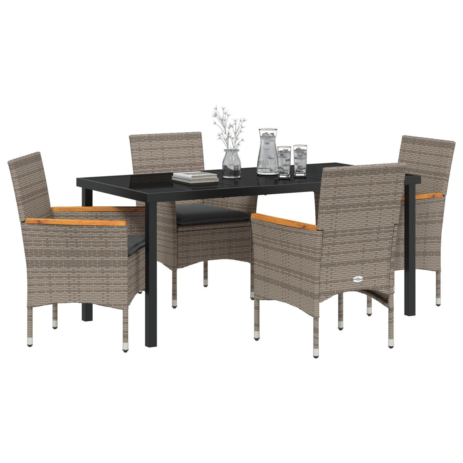 vidaXL 5-delige Tuinset met Kussens van Grijze Poly Rattan