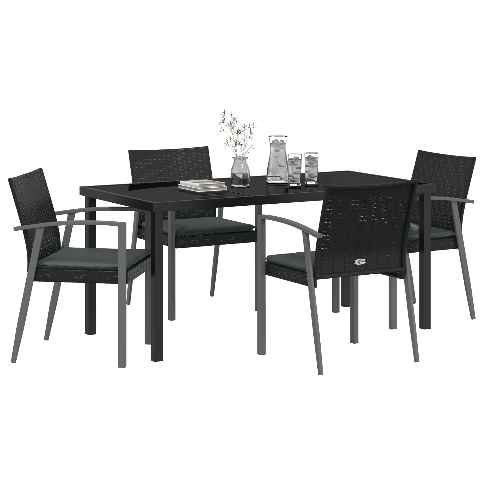 vidaXL 5-delige tuintafelset met kussens - zwart poly rattan