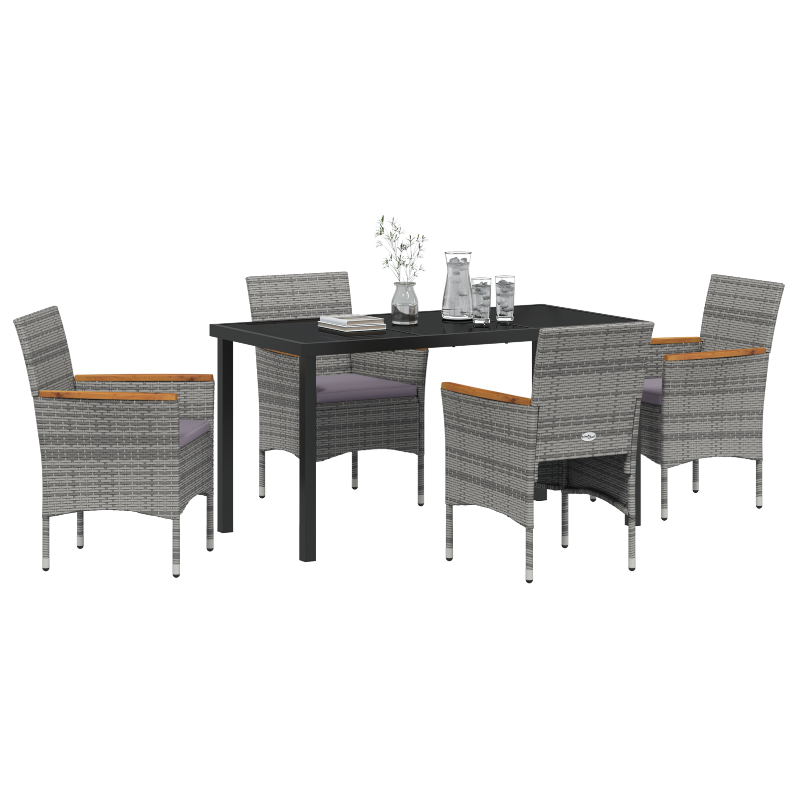 vidaXL 5-delige Tuin Eettafel Set - Grijs Poly Rattan