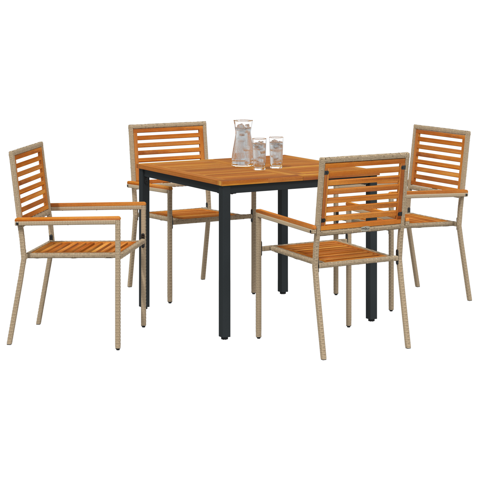 vidaXL 5-delige tuin eettafelset in beige poly rattan en acacia