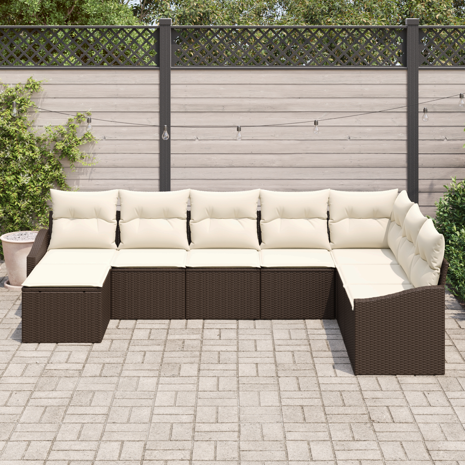 vidaXL 8-delige Tuinbankenset met kussens poly rattan bruin