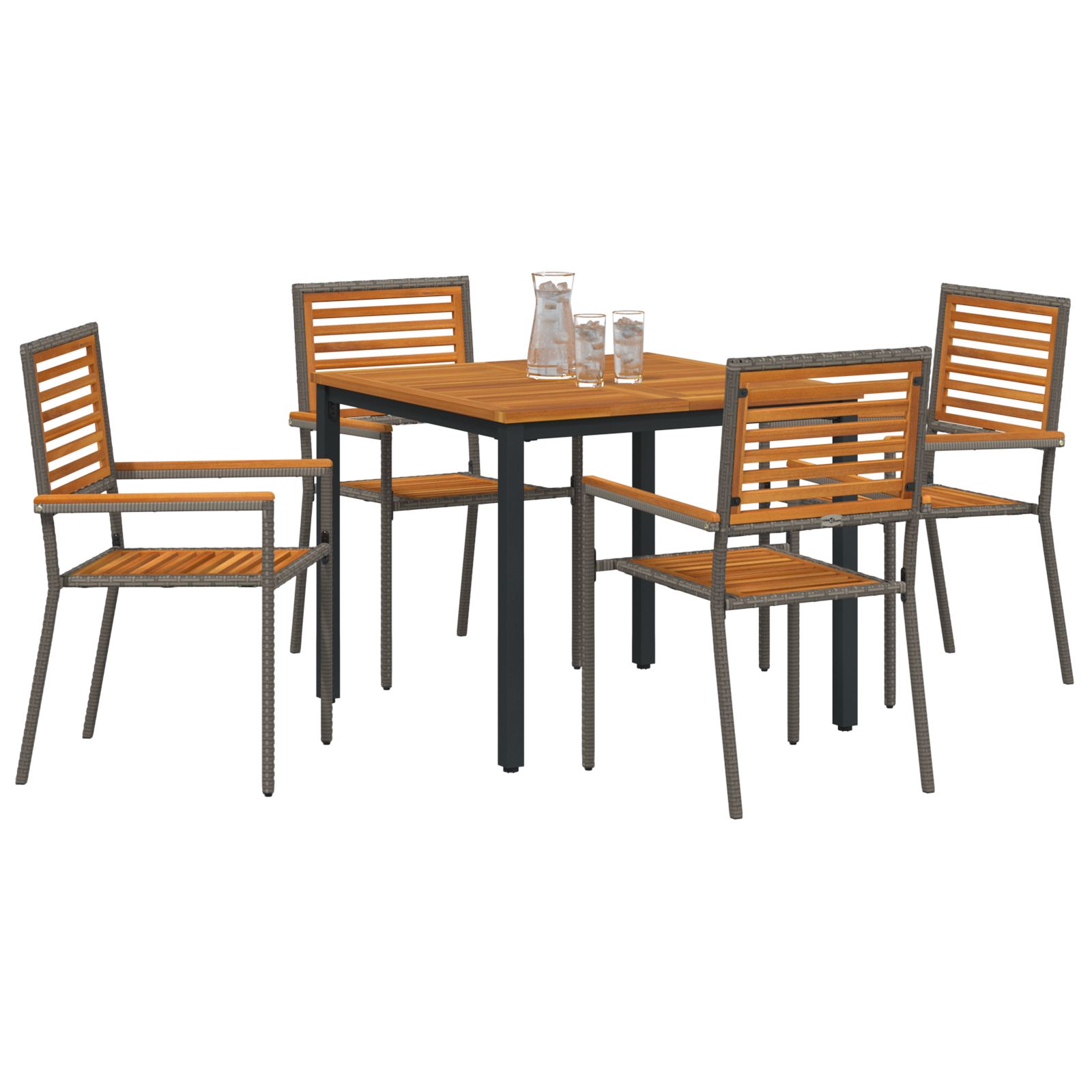 vidaXL 5-delige Tuin Eetset Grijs Poly Rattan Acacia