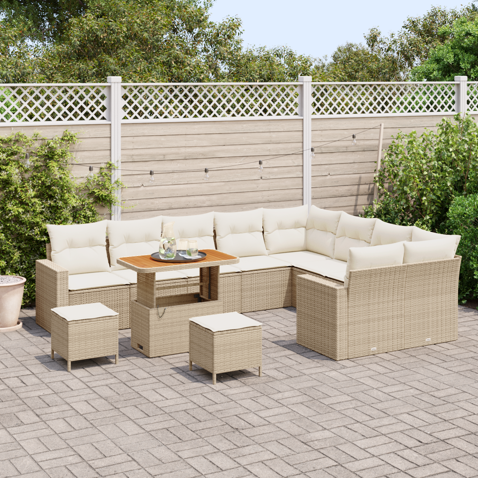 vidaXL 12-delige Tuinbankenset met kussens poly rattan beige