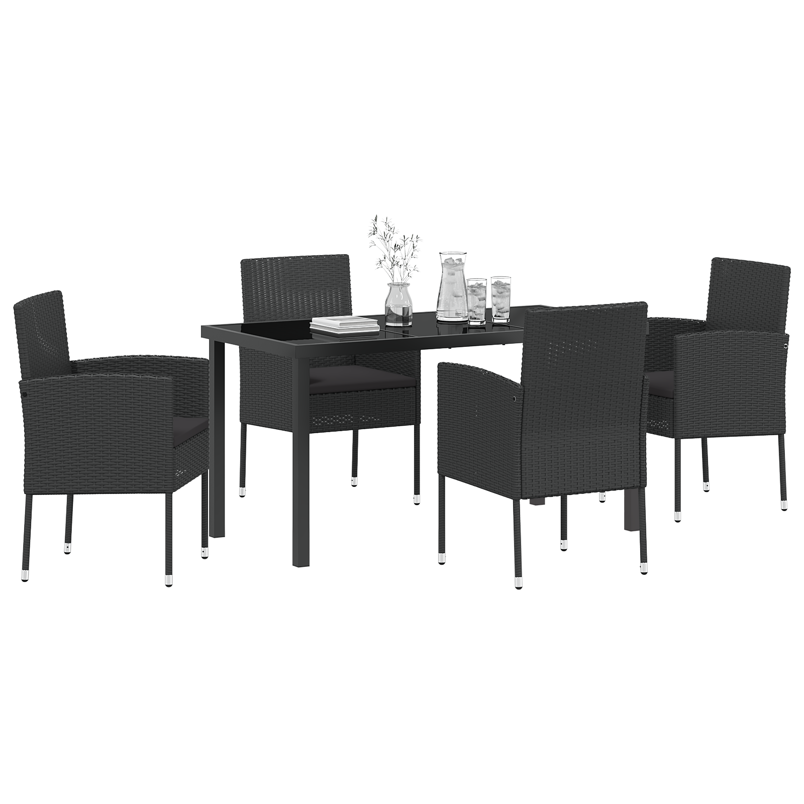 vidaXL 5-delige Tuinset met Kussens Zwart Poly Rattan