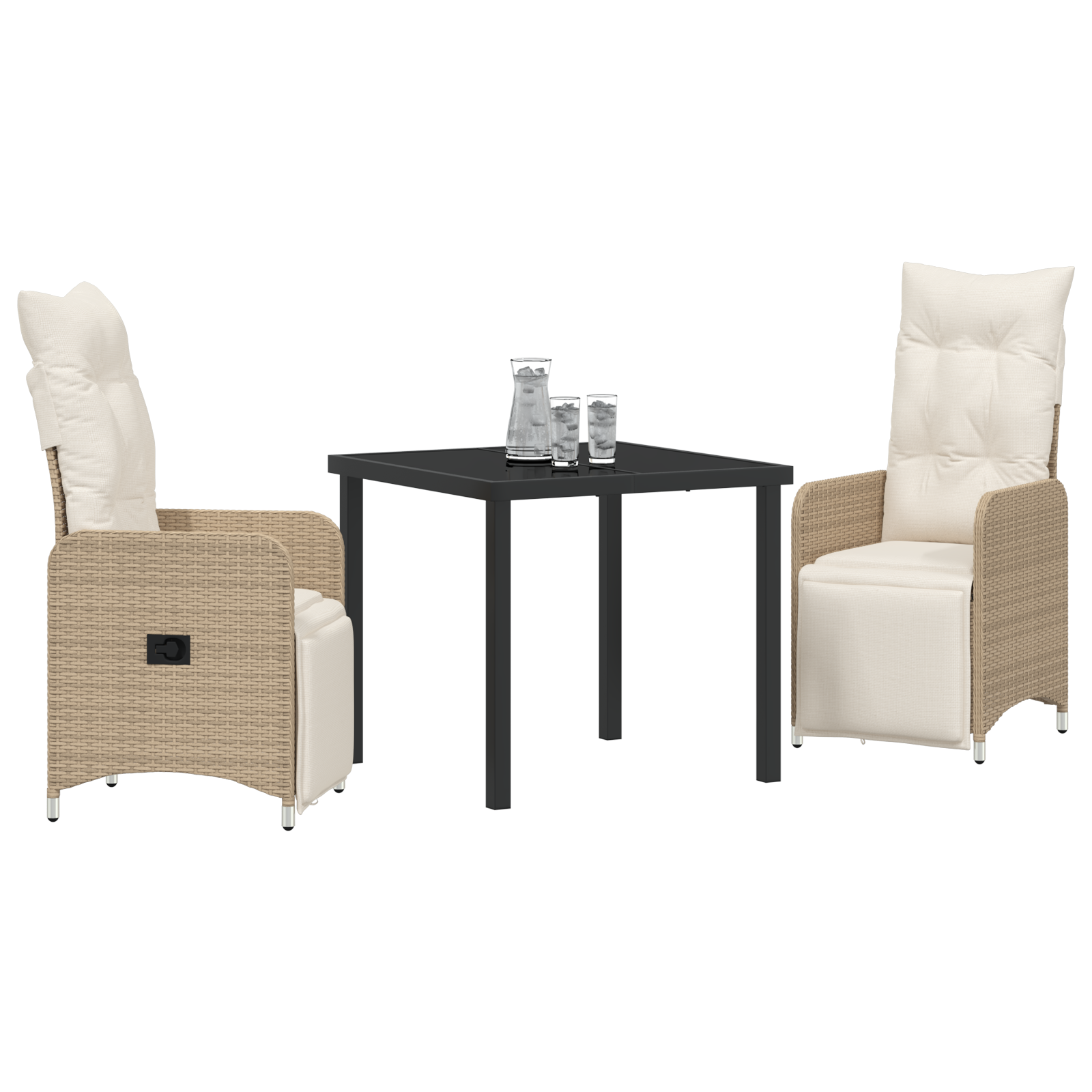 vidaXL 3-delige tuinset met kussens in beige poly rattan