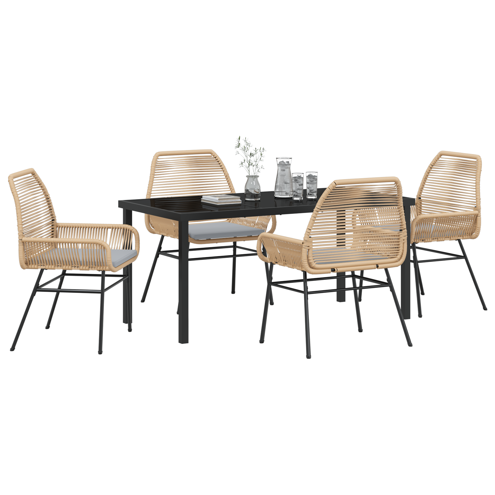 vidaXL 5-delige tuintafelset met kussens Bruin Poly Rattan