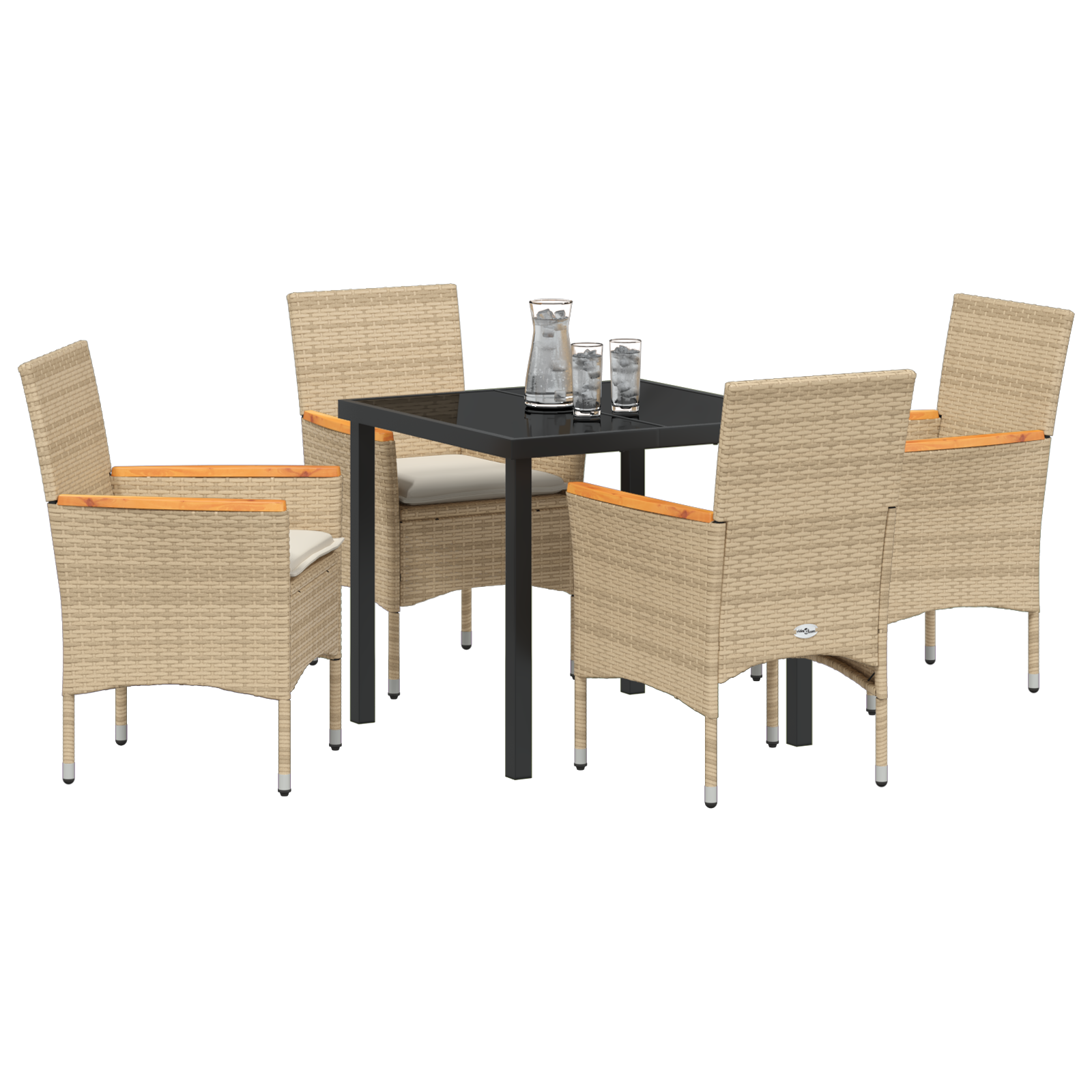 vidaXL 5-delige tuintafelset met kussens - Beige Poly Rattan