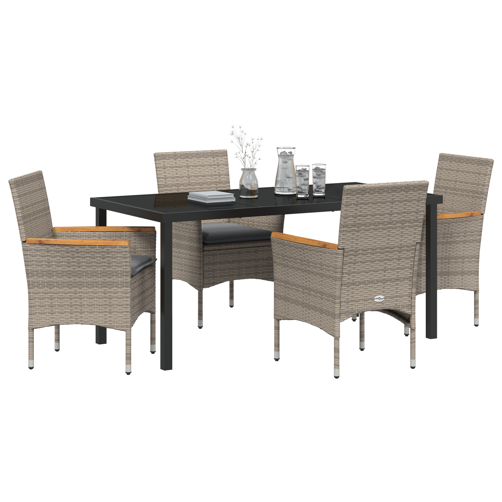 vidaXL 5-delige Tuinset met Kussens Grijs Poly Rattan