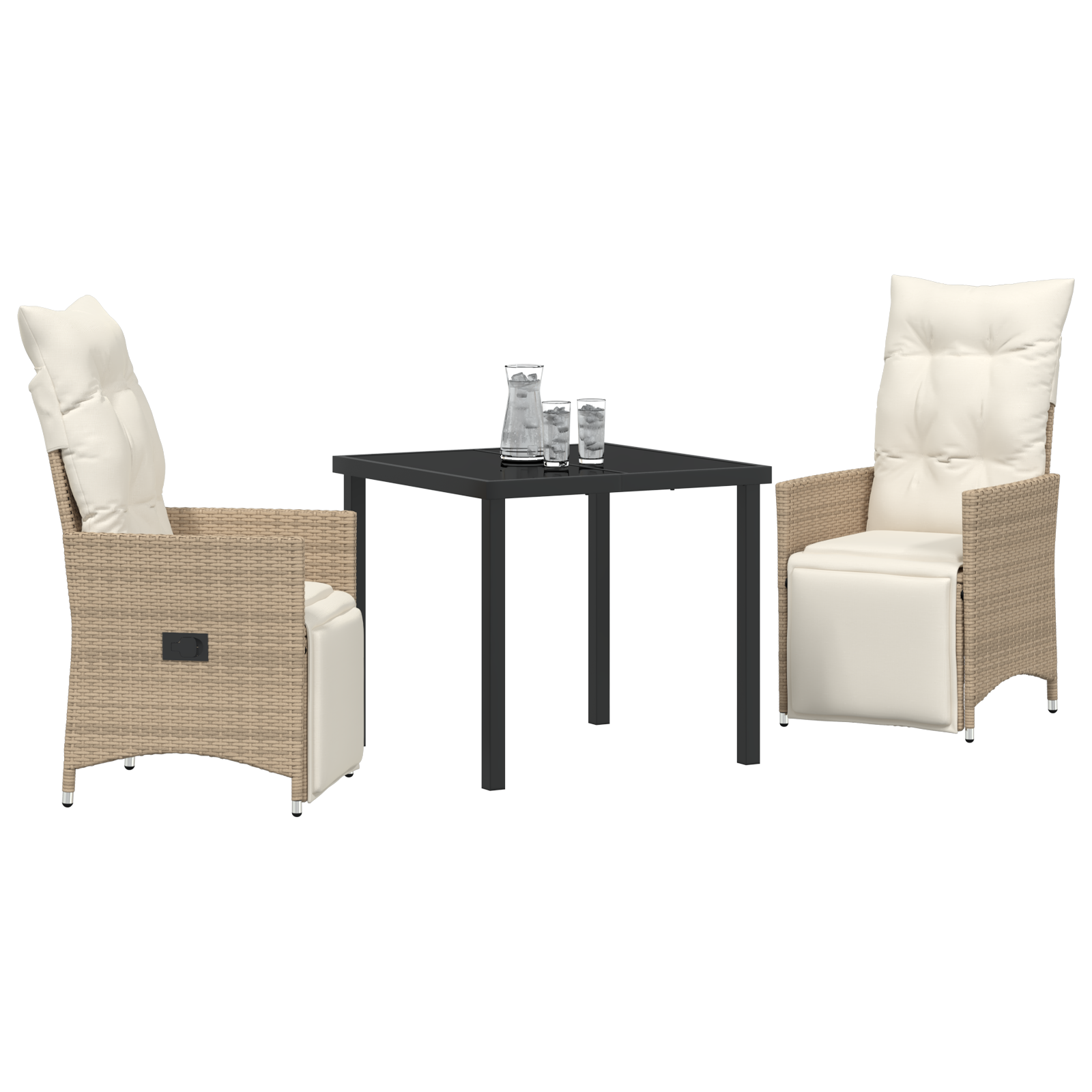 vidaXL 3-delige tuinset met kussens voor buiten - Beige Poly Rattan