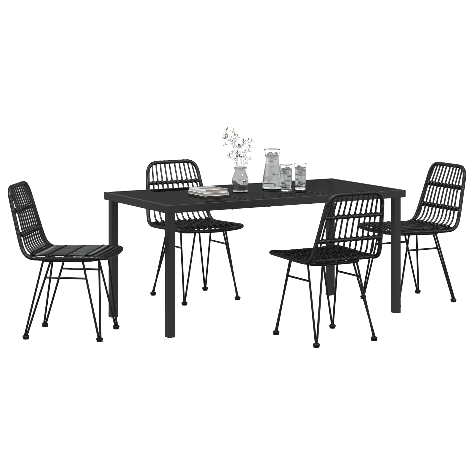 vidaXL 5-delige Tuin Eettafel Set Zwart Poly Rattan