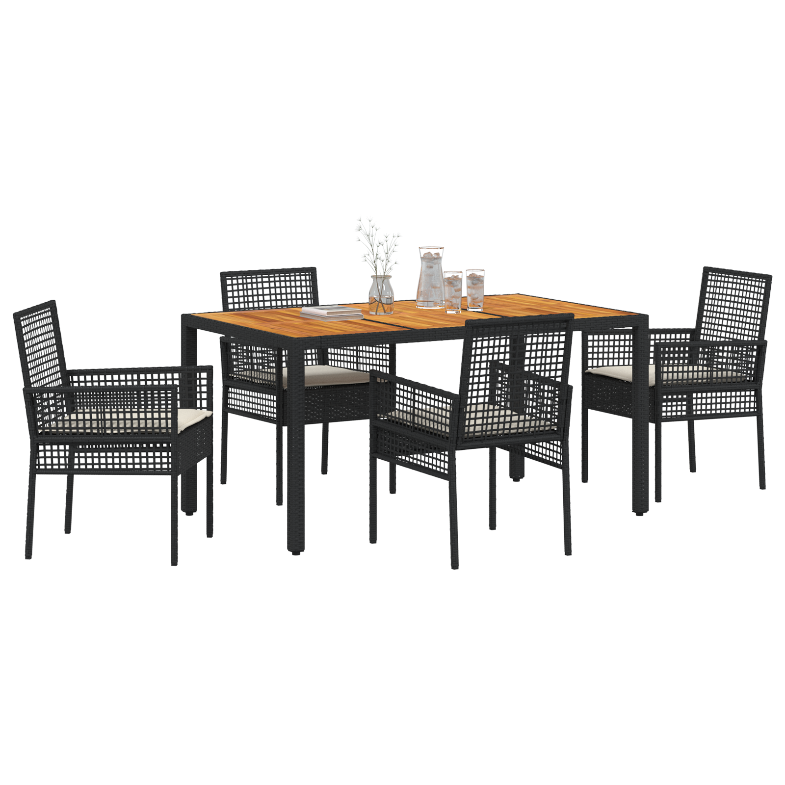 vidaXL 5-delige Tuinset met Kussens Zwart Poly Rattan