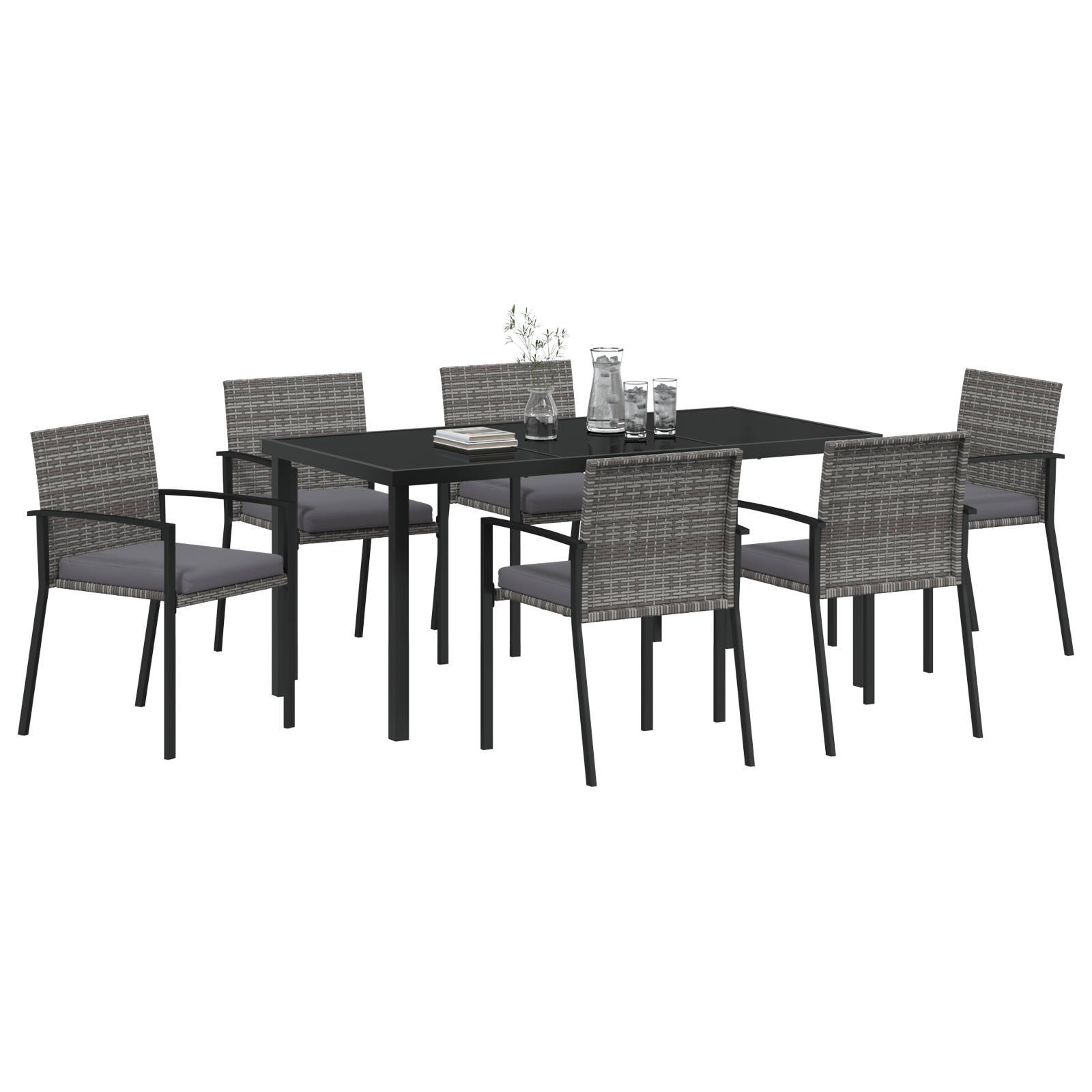 vidaXL 7-delige Tuin Eetset Grijze Poly Rattan