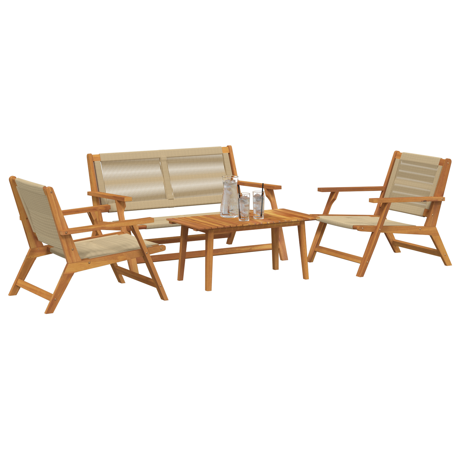 vidaXL Tuinstoelen met Tafel Set van 4 - Beige Acaciahout