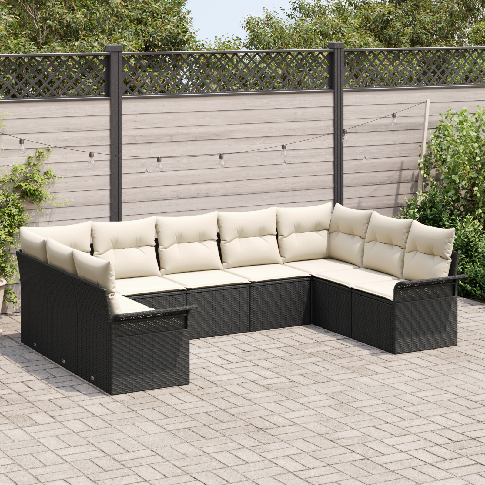 vidaXL 9-delige Tuinbankenset met kussens poly rattan zwart