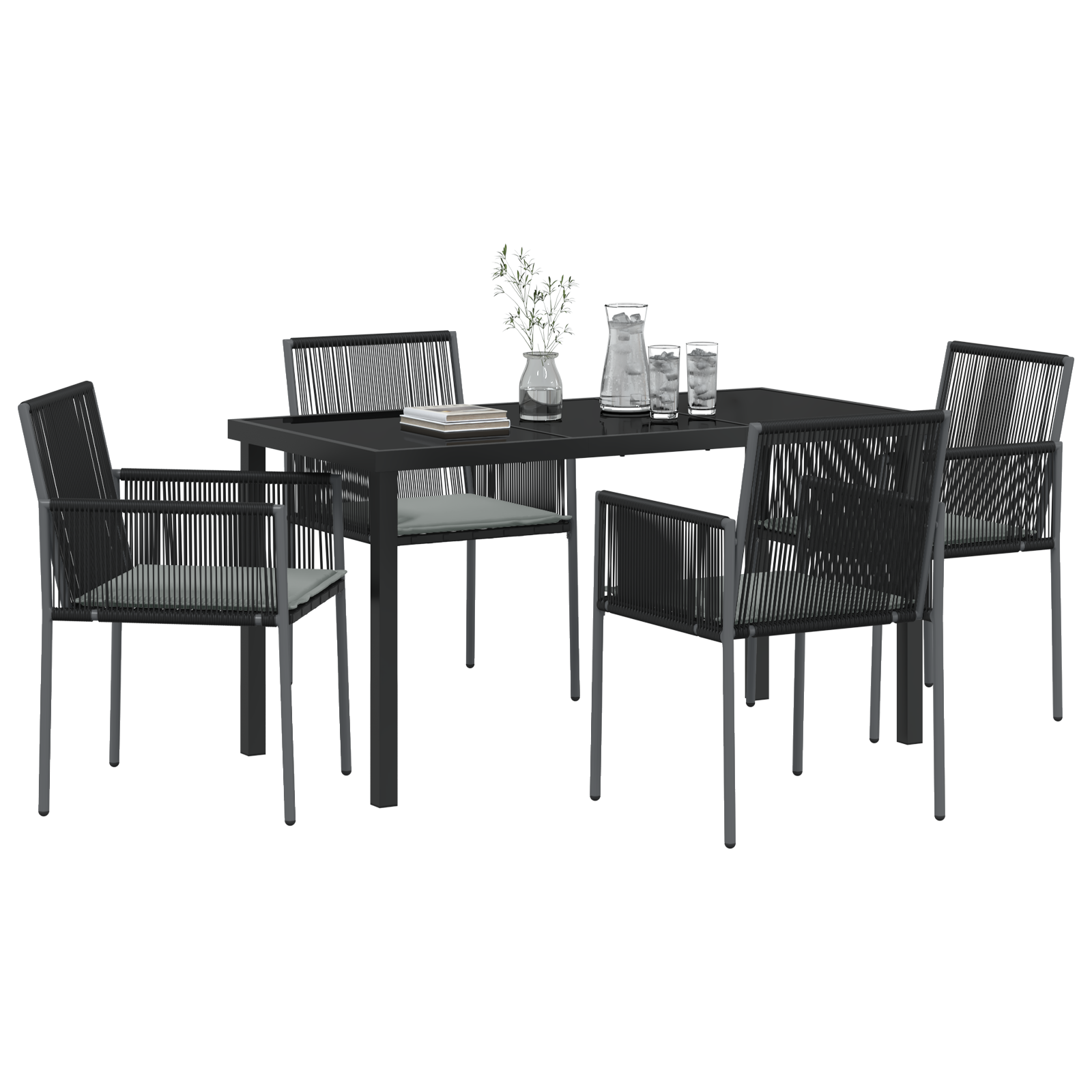 vidaXL 5-delige tuinset met kussens zwart poly rattan