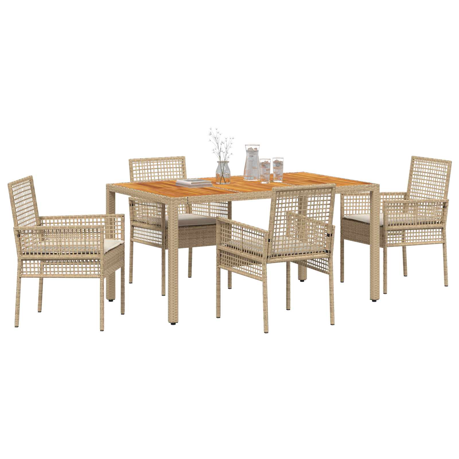 vidaXL 5-delige tuinset met kussens - Beige Poly Rattan