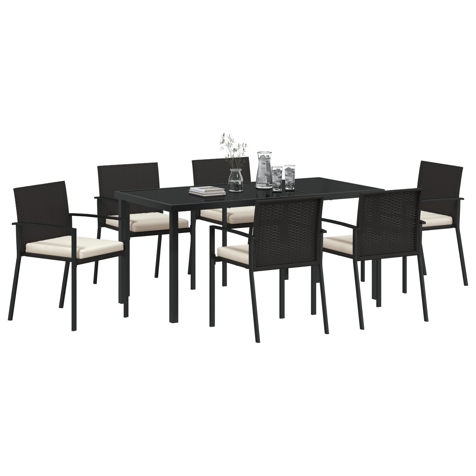 vidaXL 7-delige Tuinset Zwart Poly Rattan