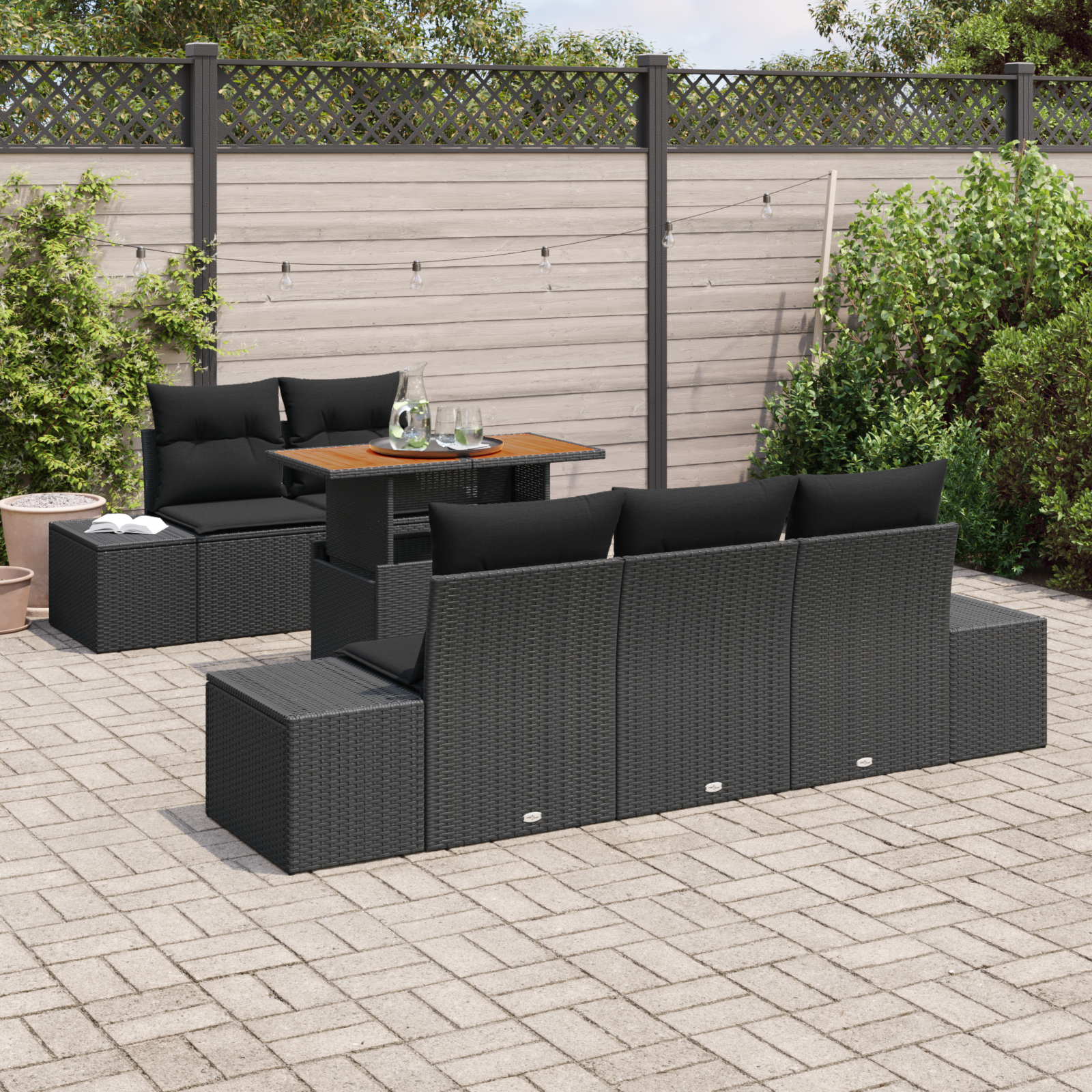 vidaXL 6-delige Tuinset met kussens poly rattan acaciahout zwart