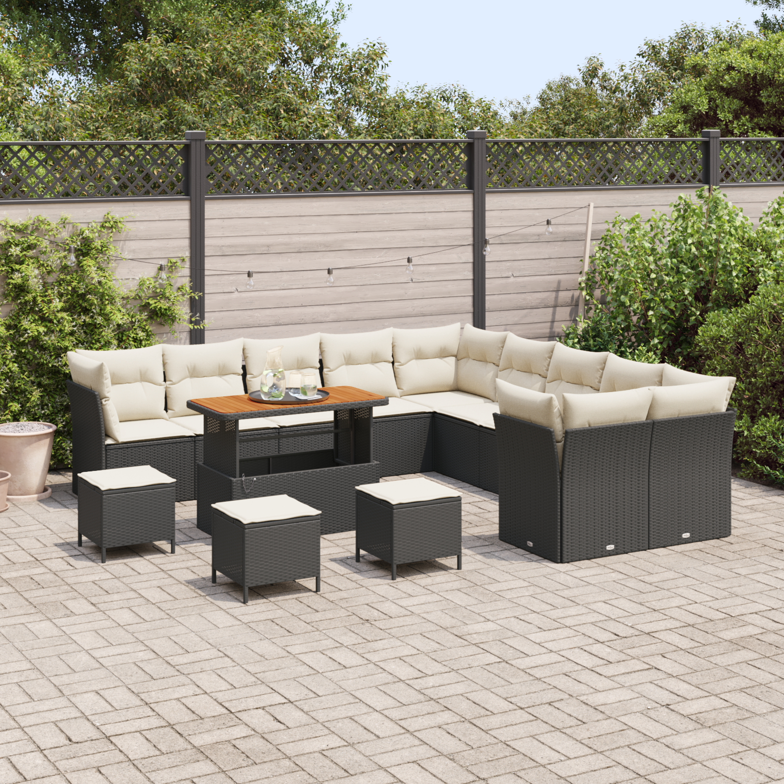 vidaXL 14-delige Tuinbankenset met kussens poly rattan acacia zwart