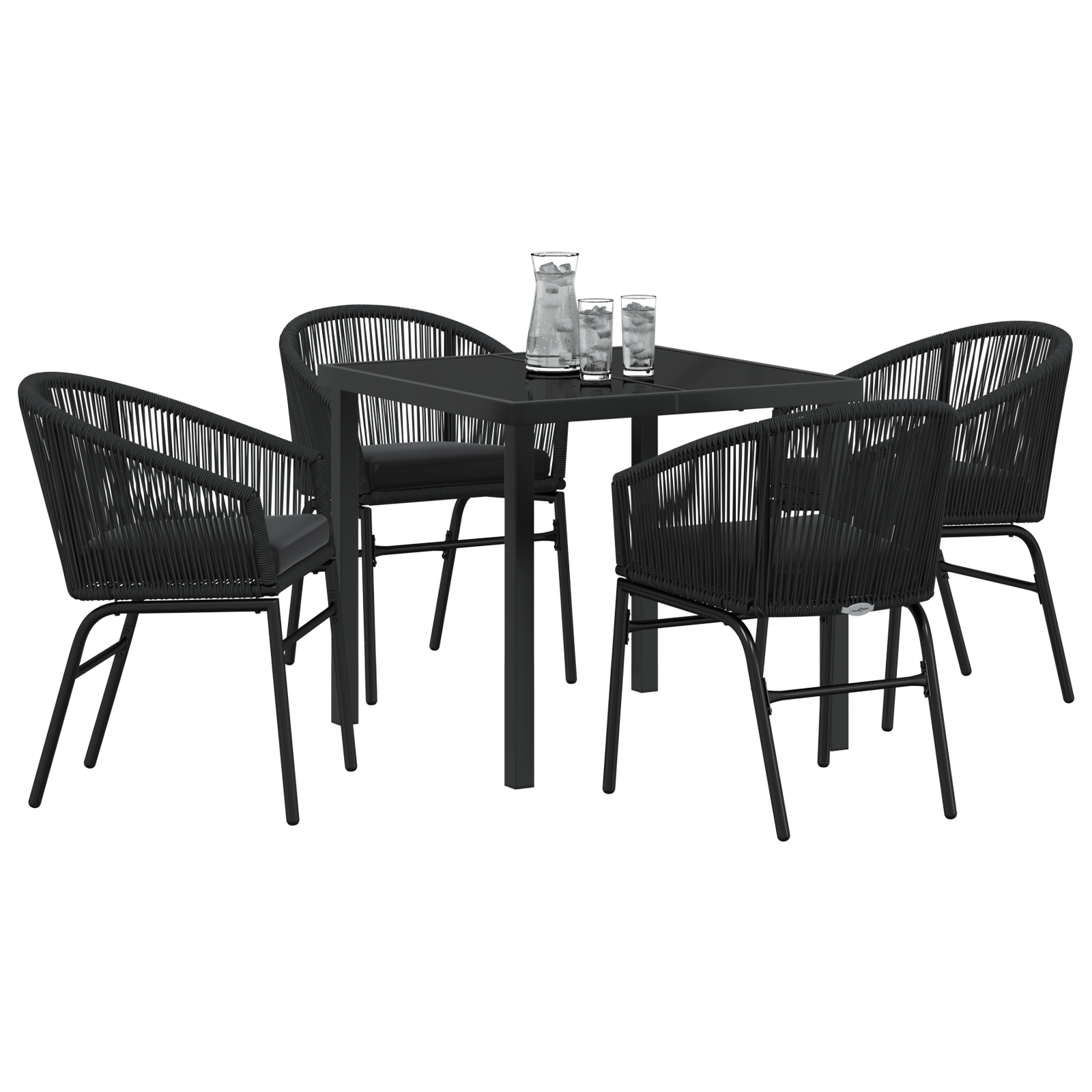 vidaXL 5-delige Tuin Eetset - Zwart Poly Rattan