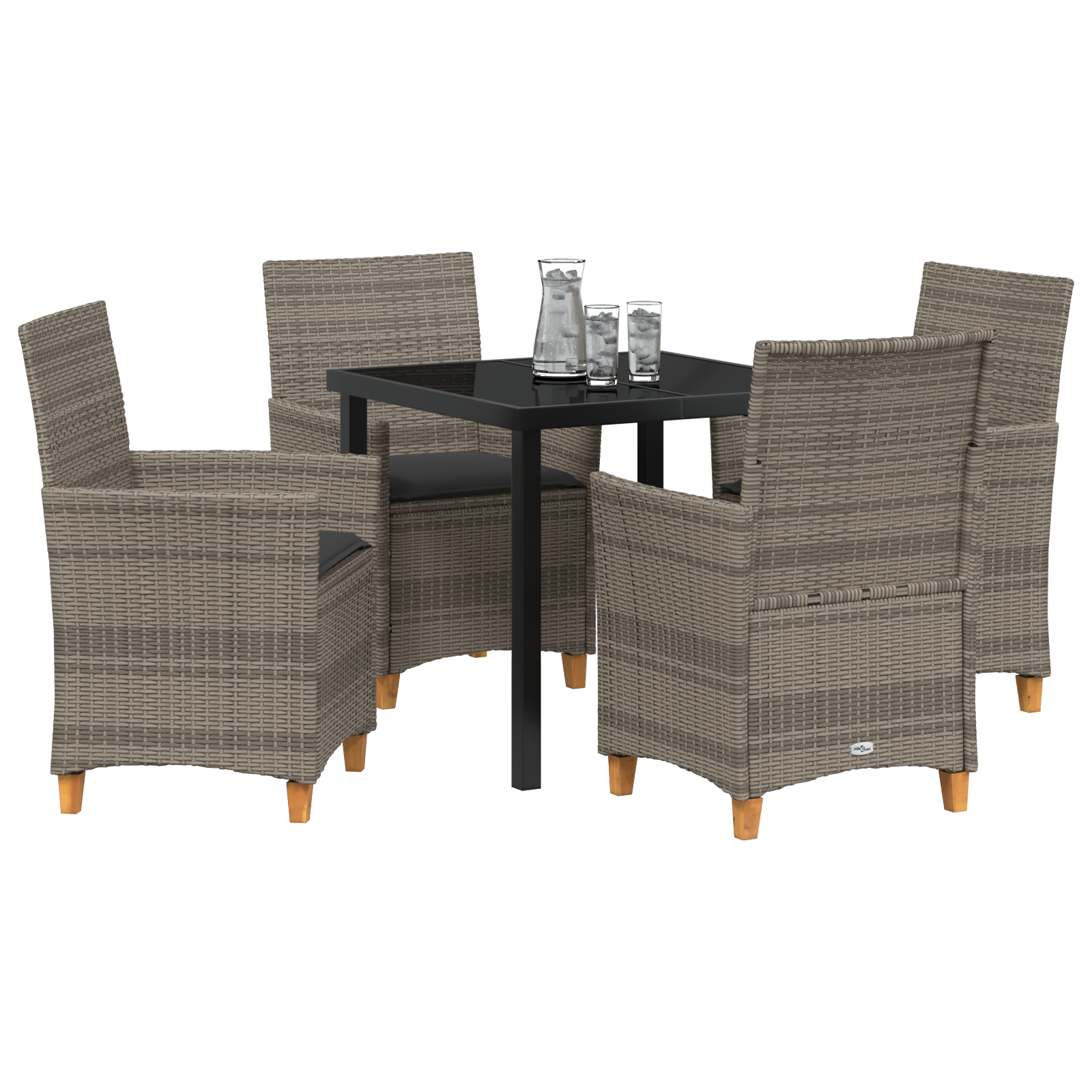 vidaXL 5-delige tuinset met kussens grijs poly rattan