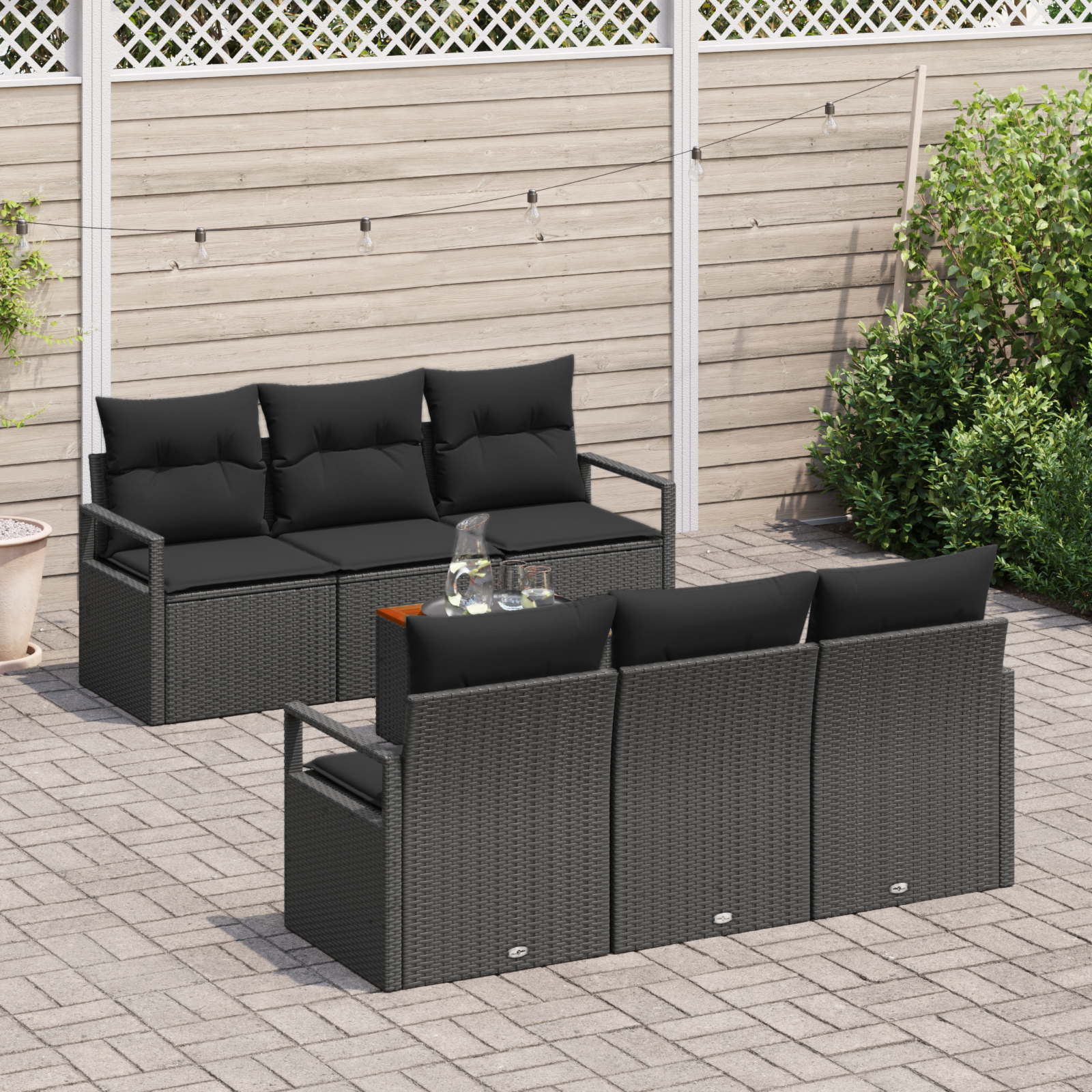 vidaXL 7-delige Tuinbankenset met kussens poly rattan acacia zwart