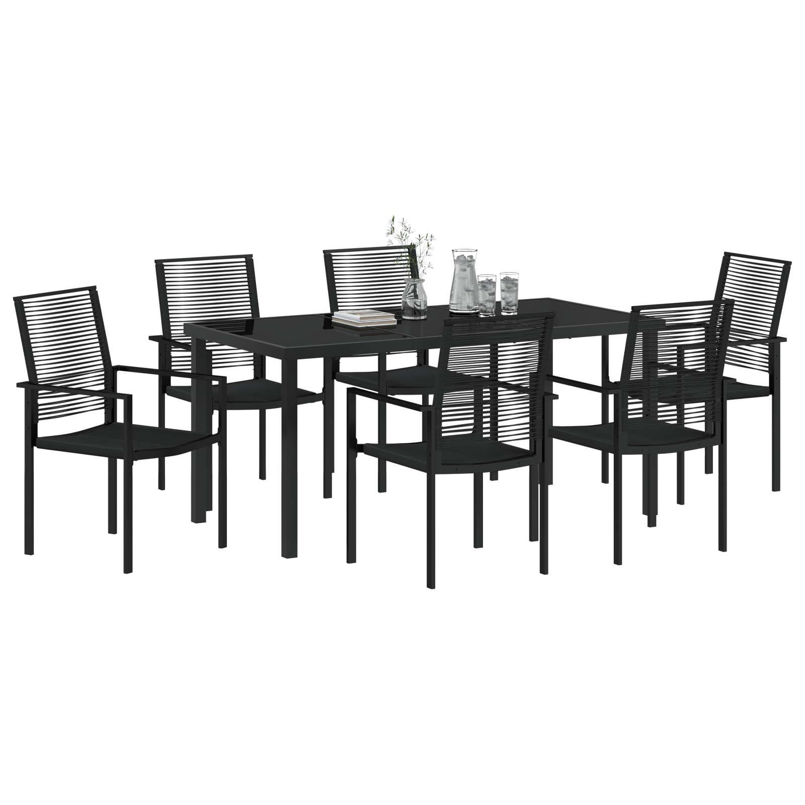 vidaXL 7-delige tuinset Zwart PVC Rattan
