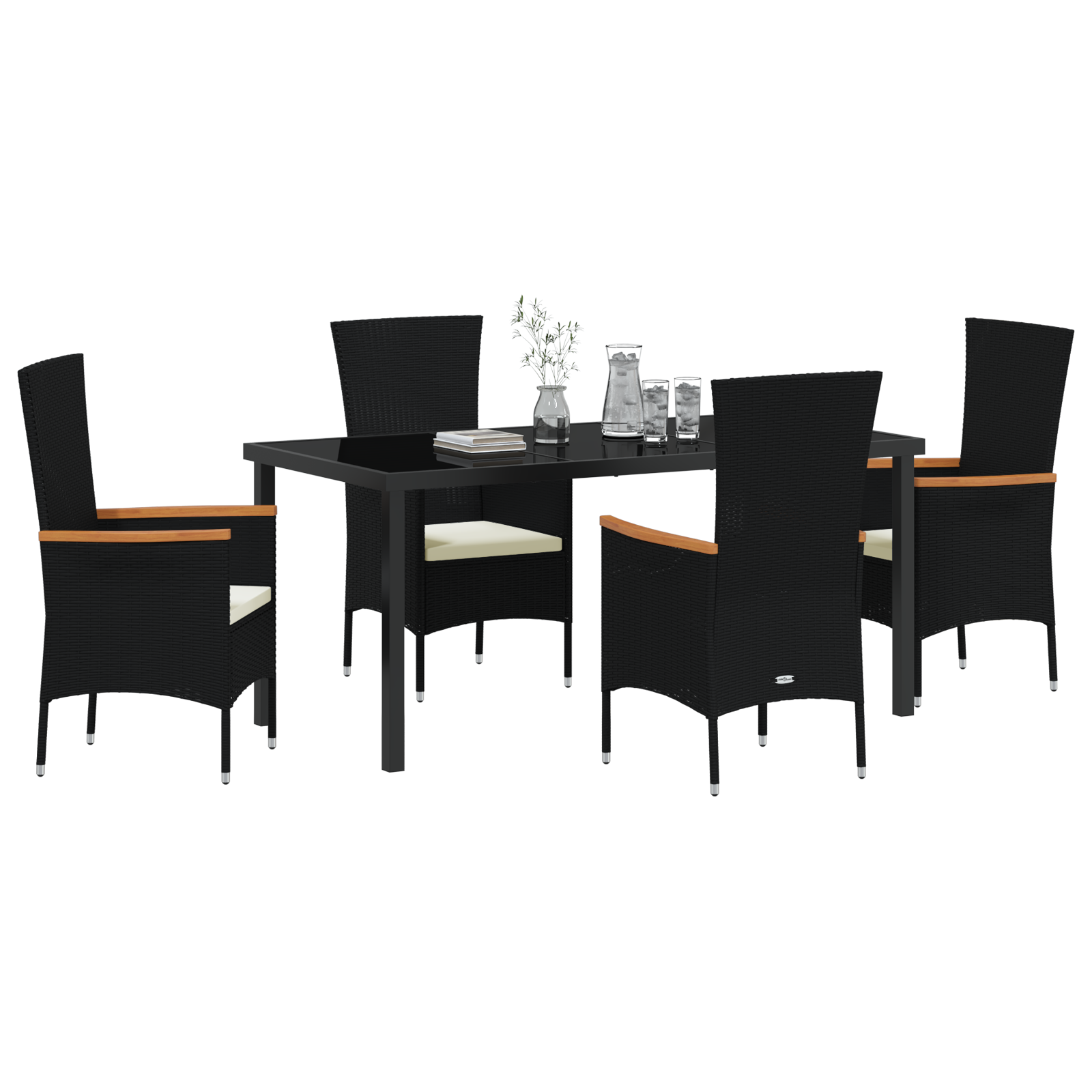 vidaXL 5-delige Tuinset met Kussens Zwart Poly Rattan