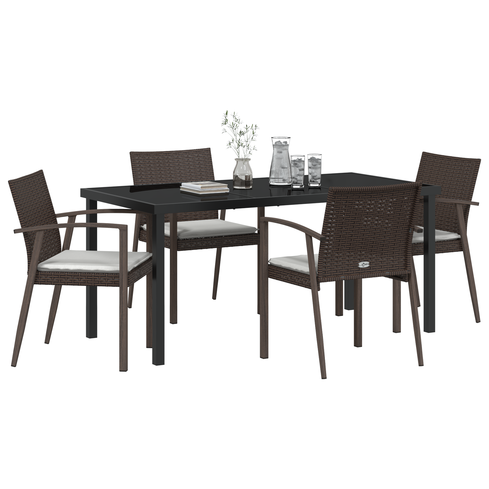 vidaXL 5-delige eetset voor in de tuin met kussens, bruin poly rattan