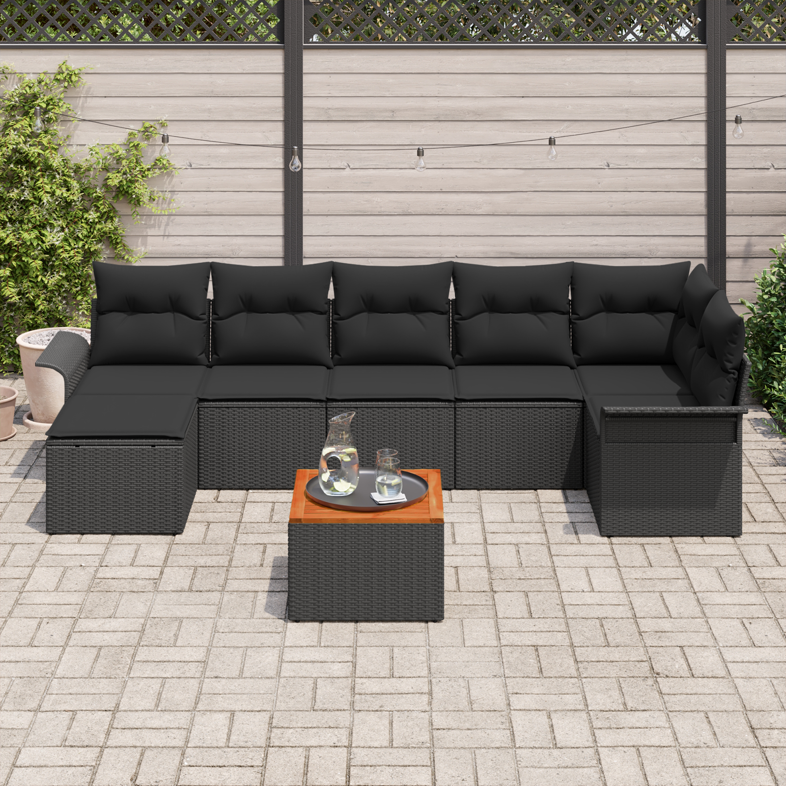 vidaXL 8-delige Tuinbankenset met kussens poly rattan acaciahout zwart