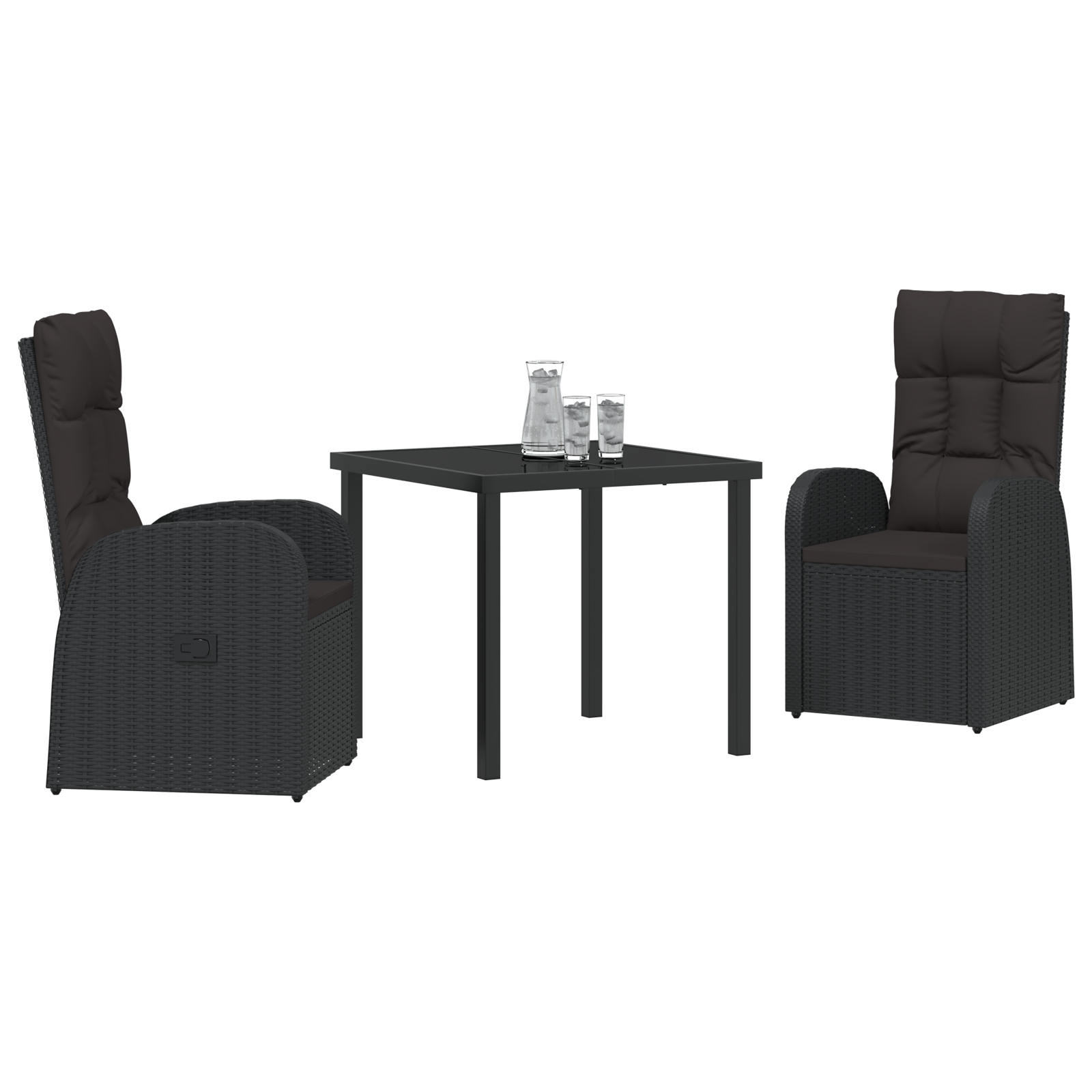 vidaXL 3-delige tuinset met kussens zwart poly rattan