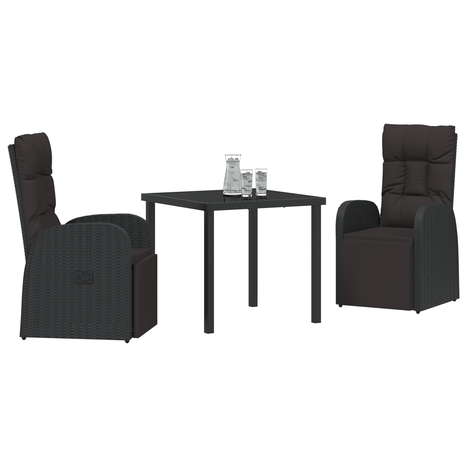 vidaXL 3-delige tuinset met kussens - zwart poly rattan