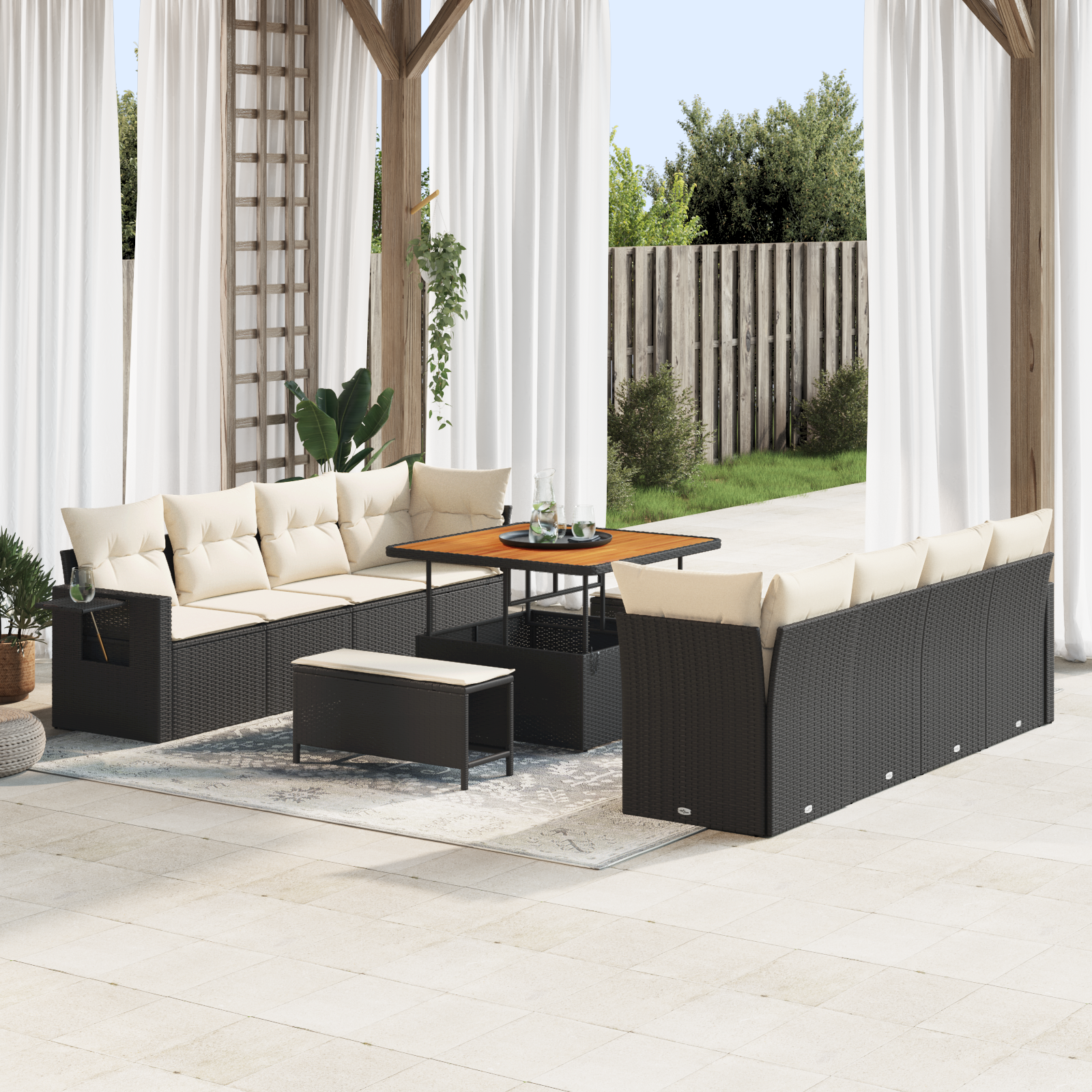 vidaXL 11-delige Tuinbankenset met kussens poly rattan acacia zwart