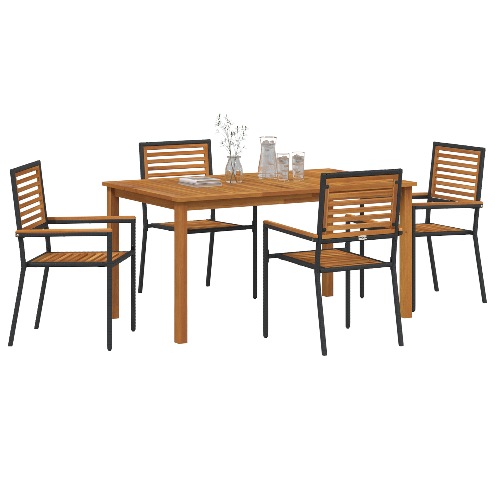 vidaXL 5-delige tuintafel decoratieset zwart poly rattan acacia