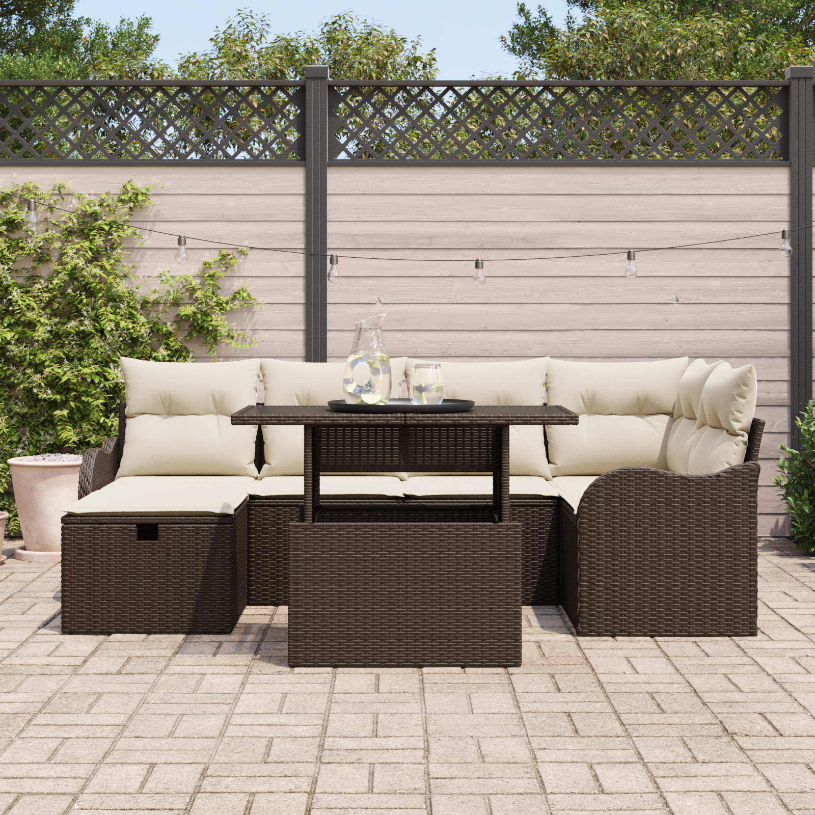 vidaXL 7-delige tuinset met kussens bruin poly rattan