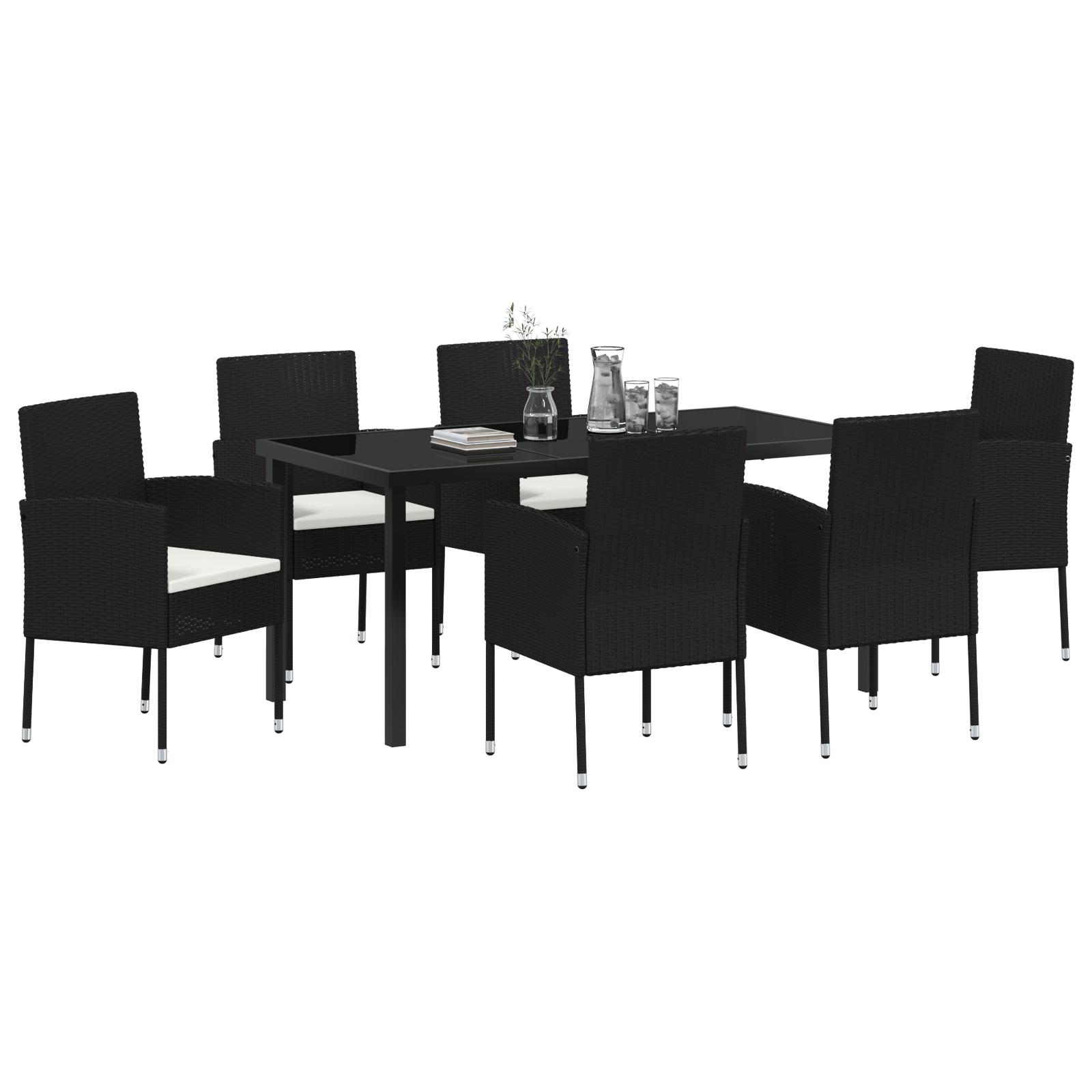 vidaXL 7-delige tuinset met kussens zwart poly rattan