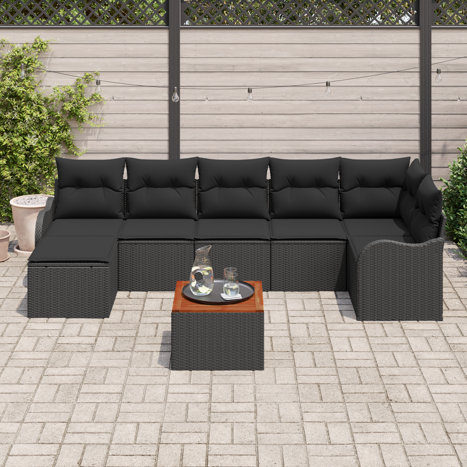 vidaXL 8-delige tuinsofa set met kussens zwart poly rattan acacia