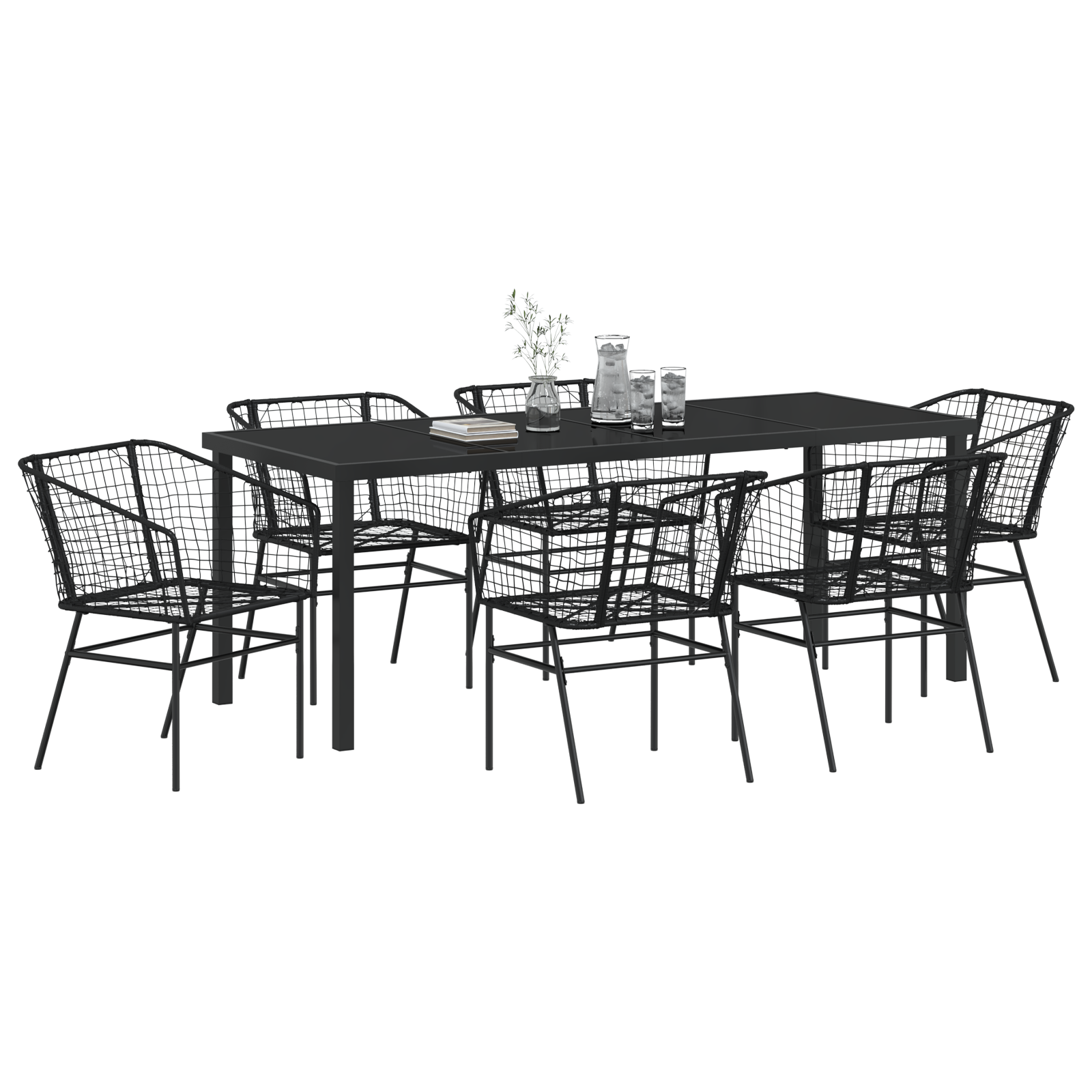 vidaXL 7-delige tuinset Zwart Poly Rattan