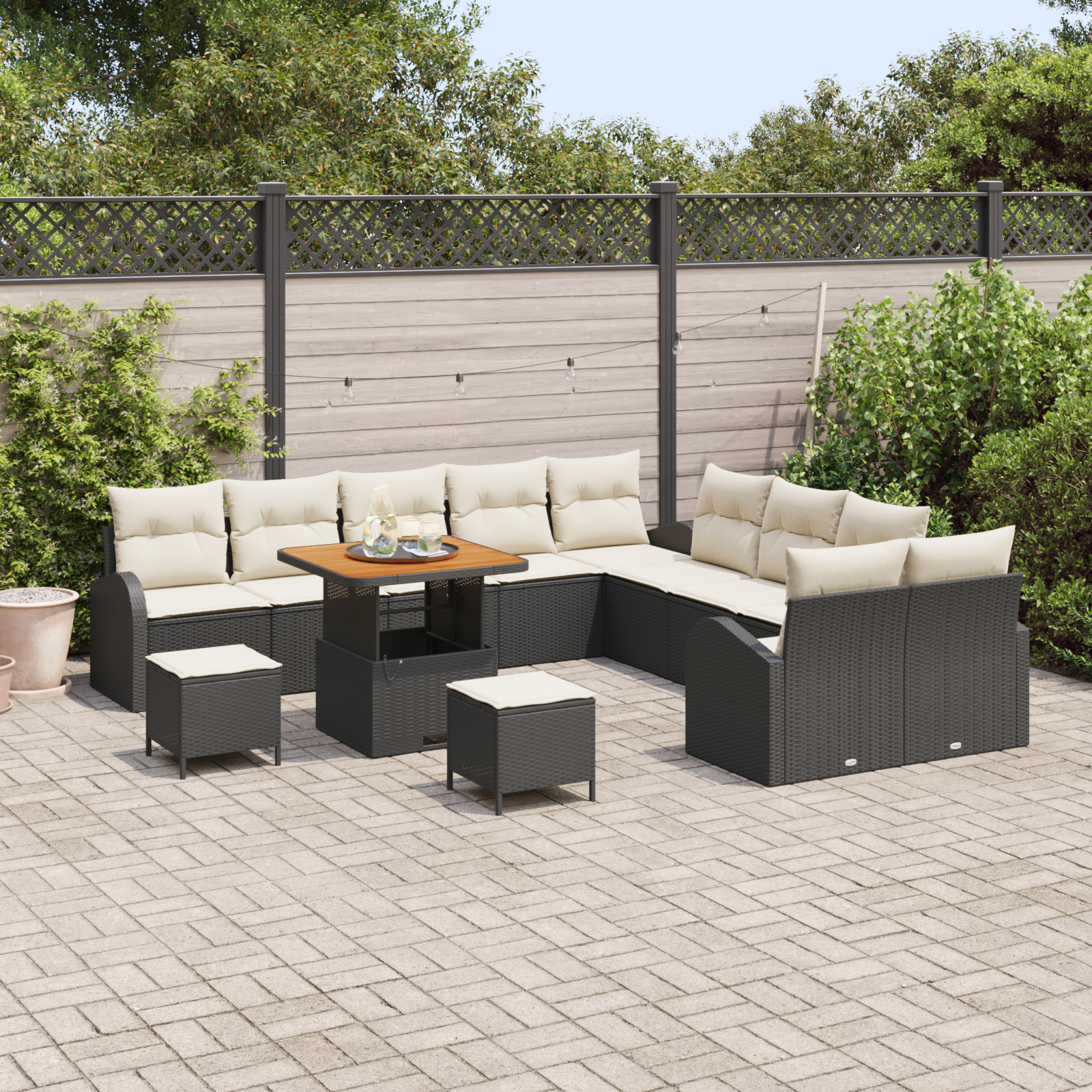 vidaXL 13-delige Tuinbankenset met kussens poly rattan acacia zwart