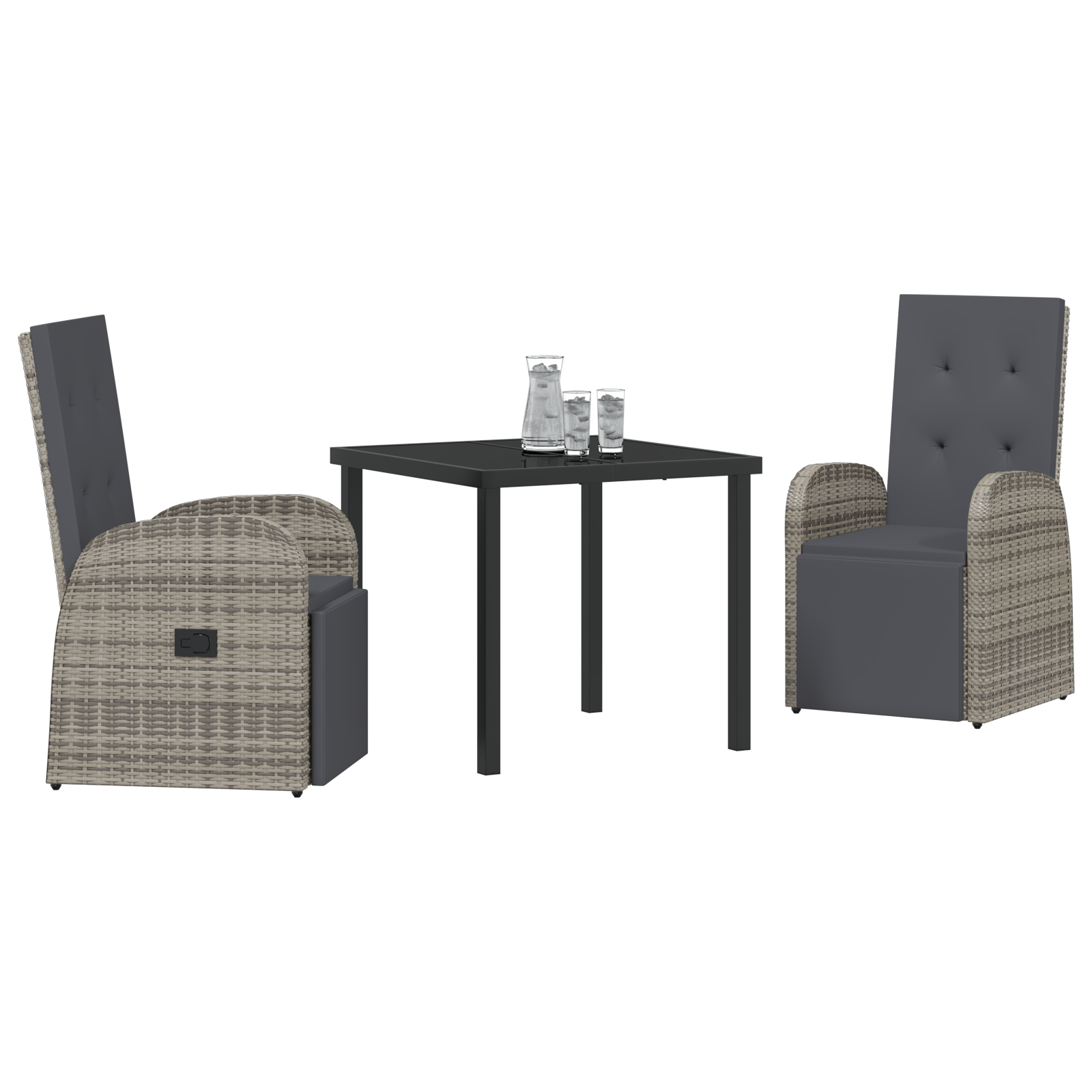 vidaXL 3-delige Tuinset met Kussens Grijs Poly Rattan