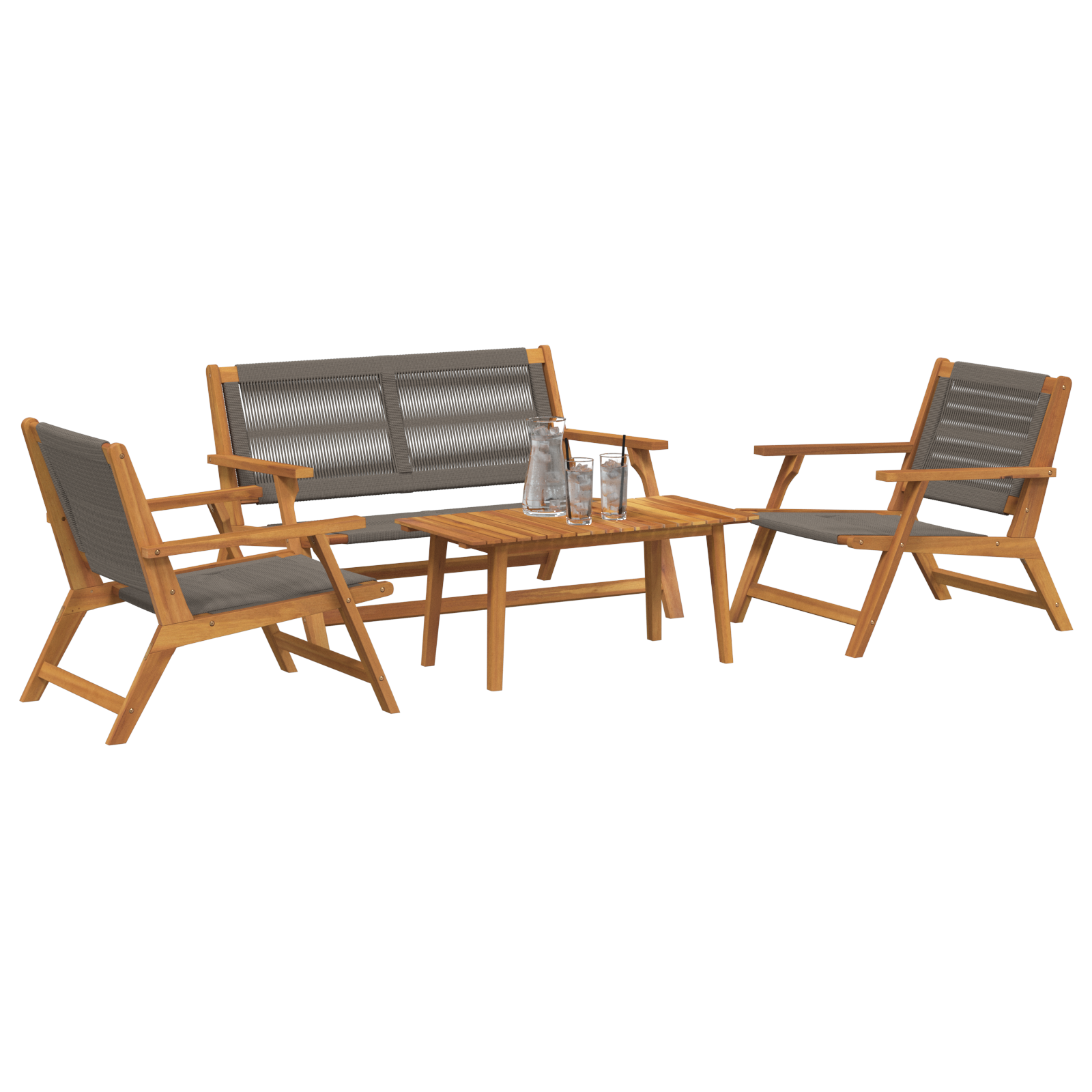 vidaXL Ligstoelen met Tafel 4 stuks Grijs Massief Acaciahout